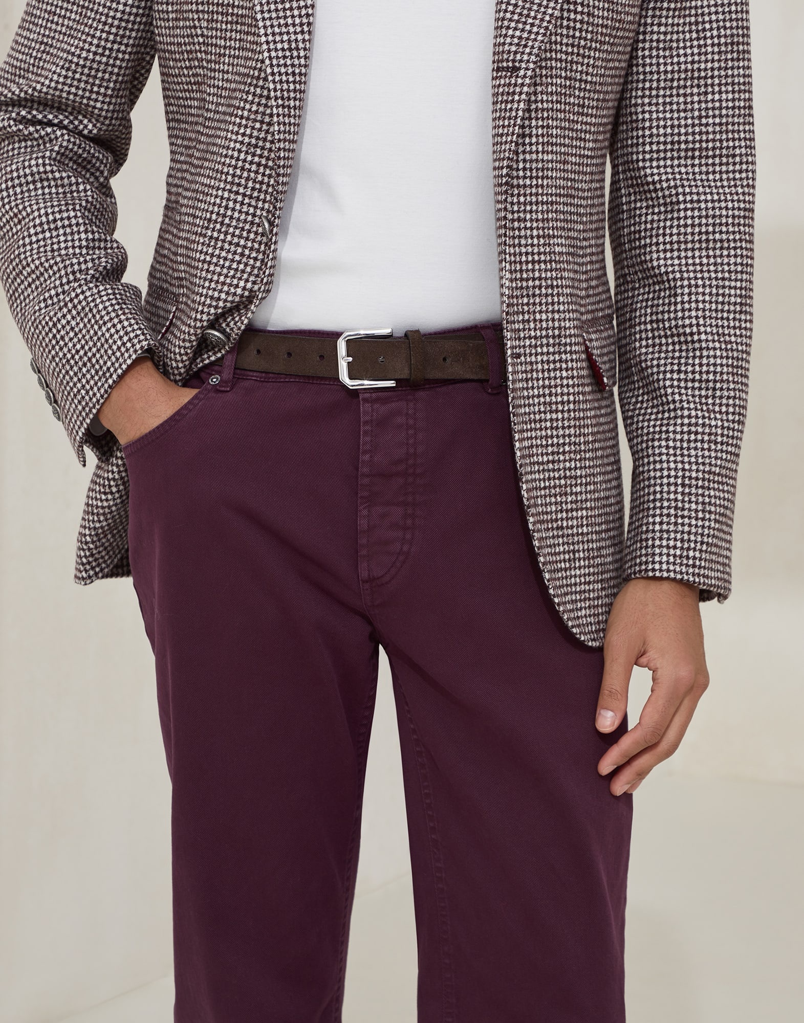 Garment-dyed traditional fit five-pocket trousers in comfort cotton lightweight denim - 3
