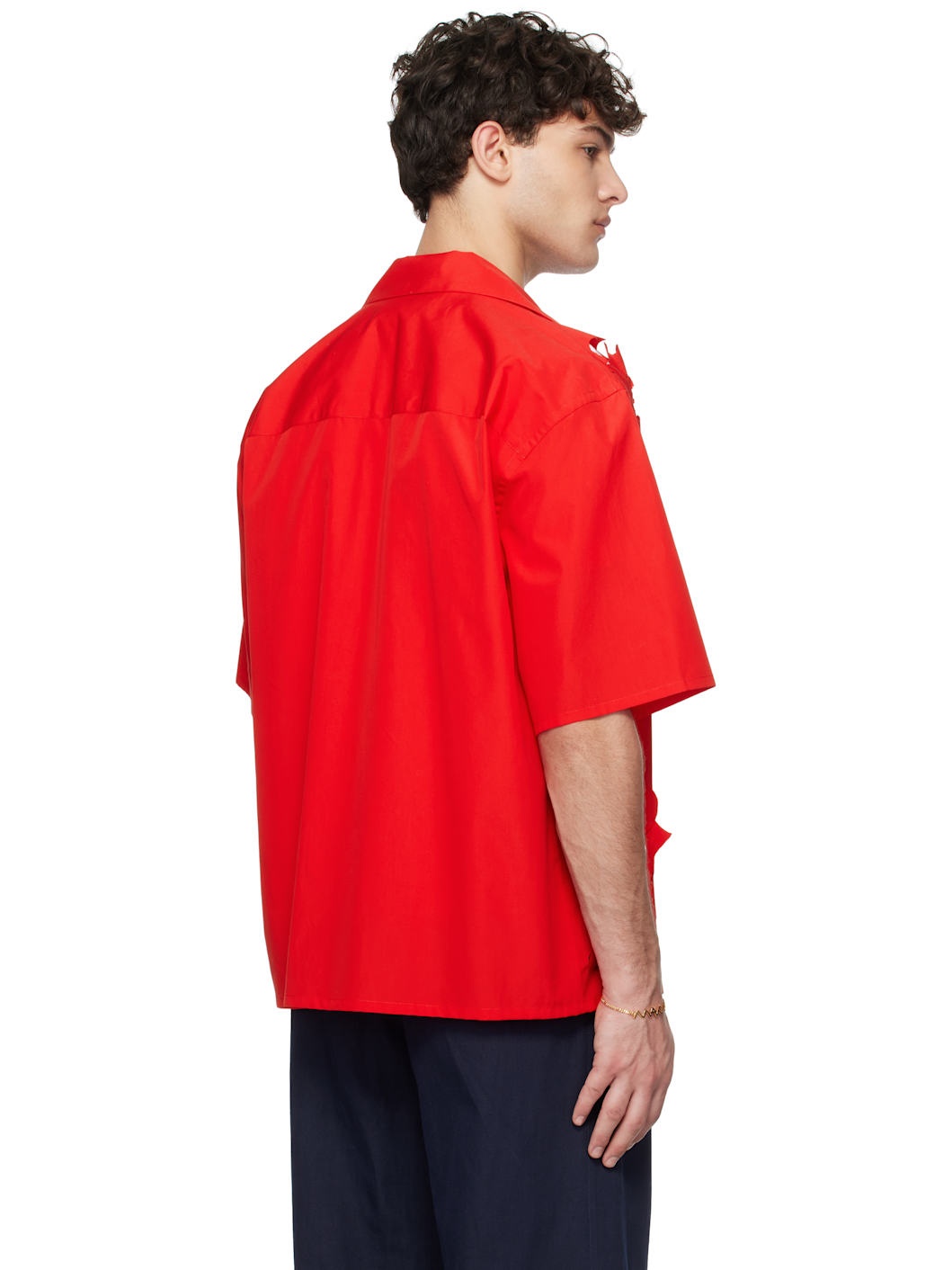 Red Cut Out Bowling Shirt - 3