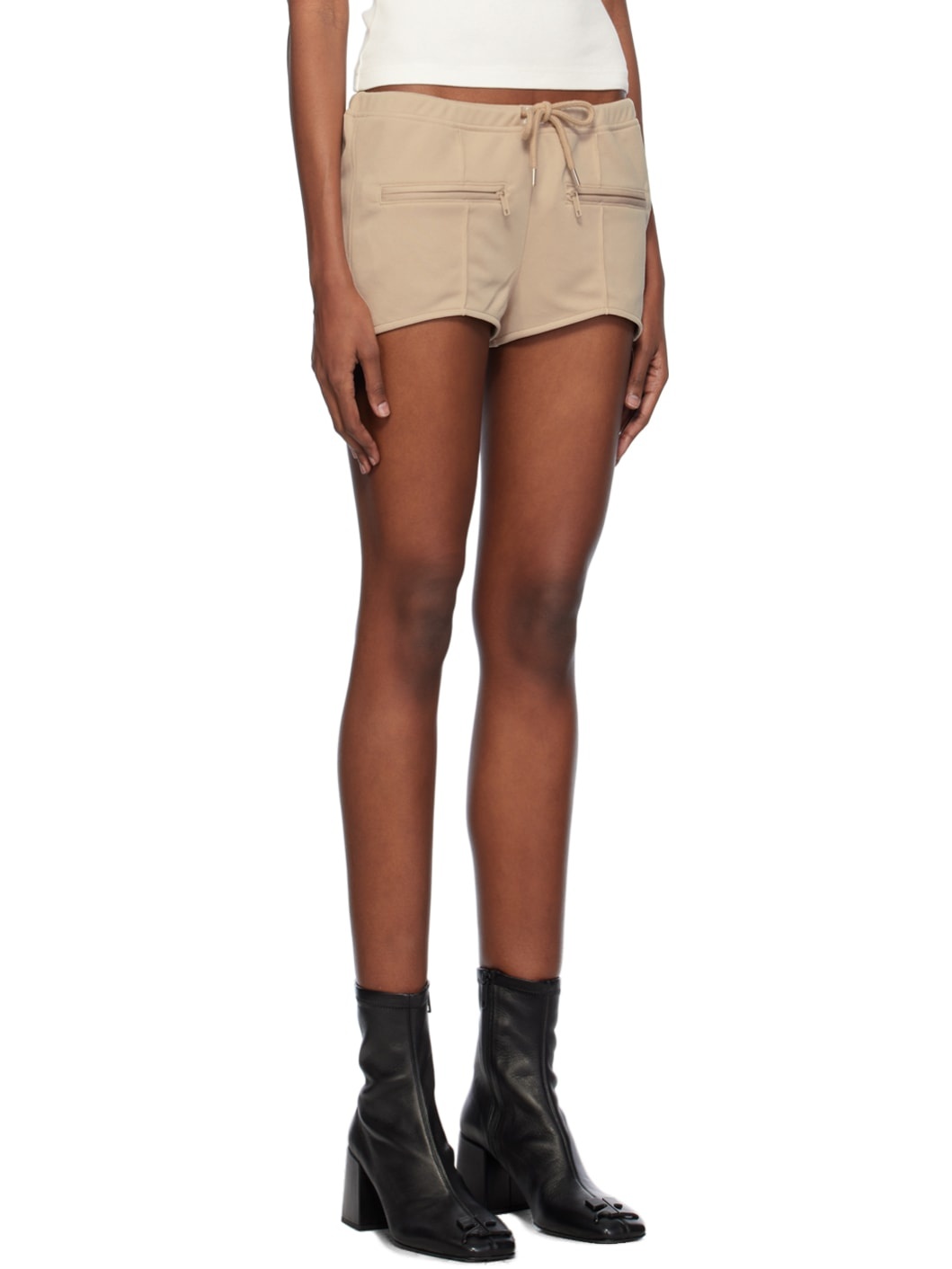 Beige Interlock Mini Shorts - 2