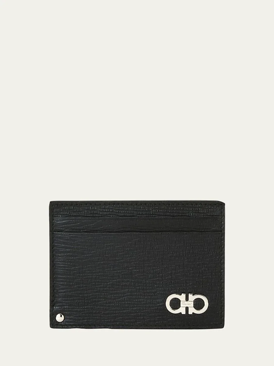 Men's Revival Gancini Leather Card Case with Flip-Out ID Window, Black/Red - 1