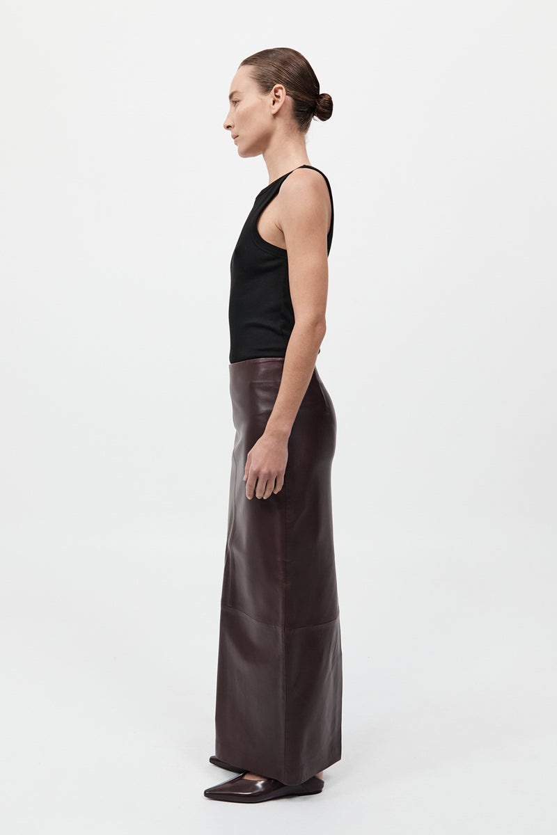 Leather Column Skirt - Bordeaux - 5