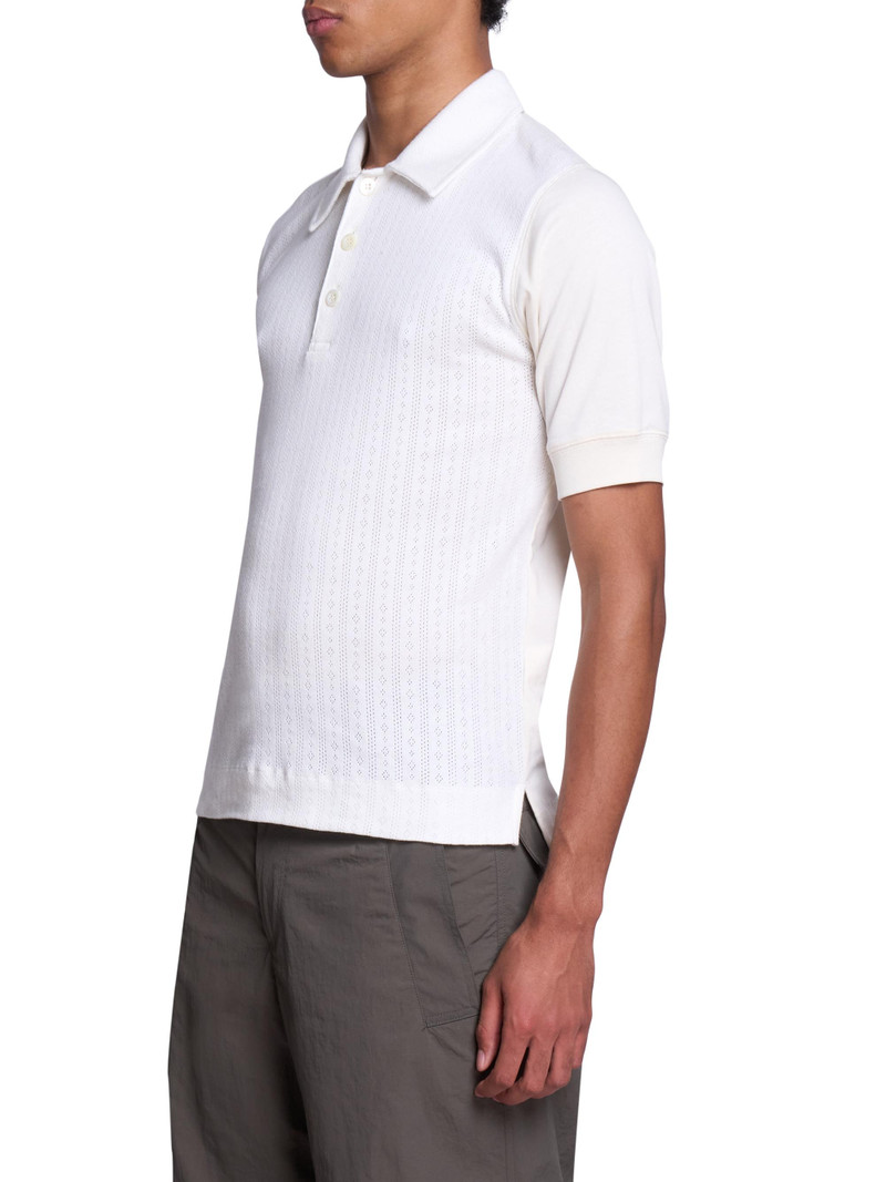 Men's Pointelle Knit Polo Shirt - Off White 4