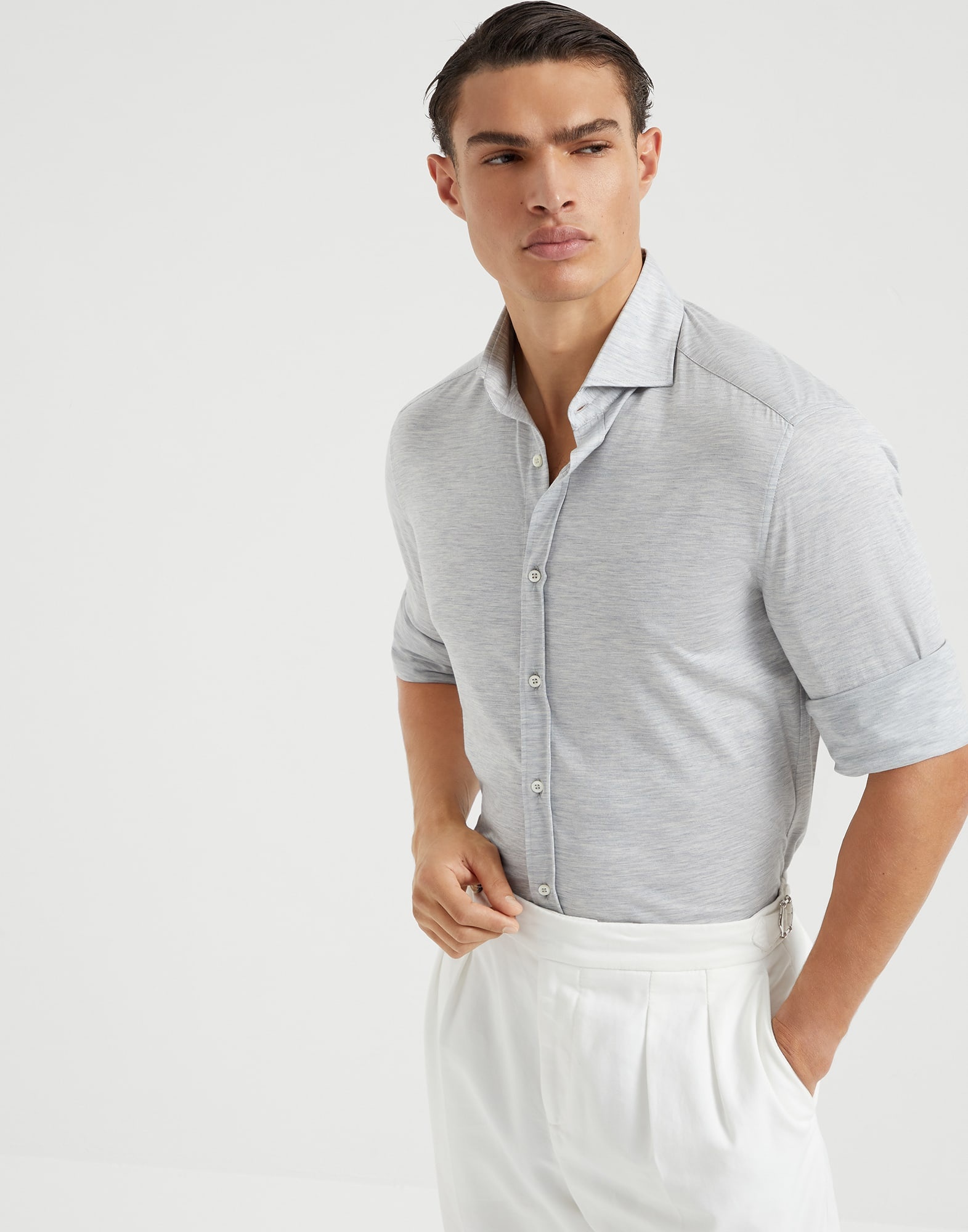 Silk and cotton jersey shirt with spread collar - 4