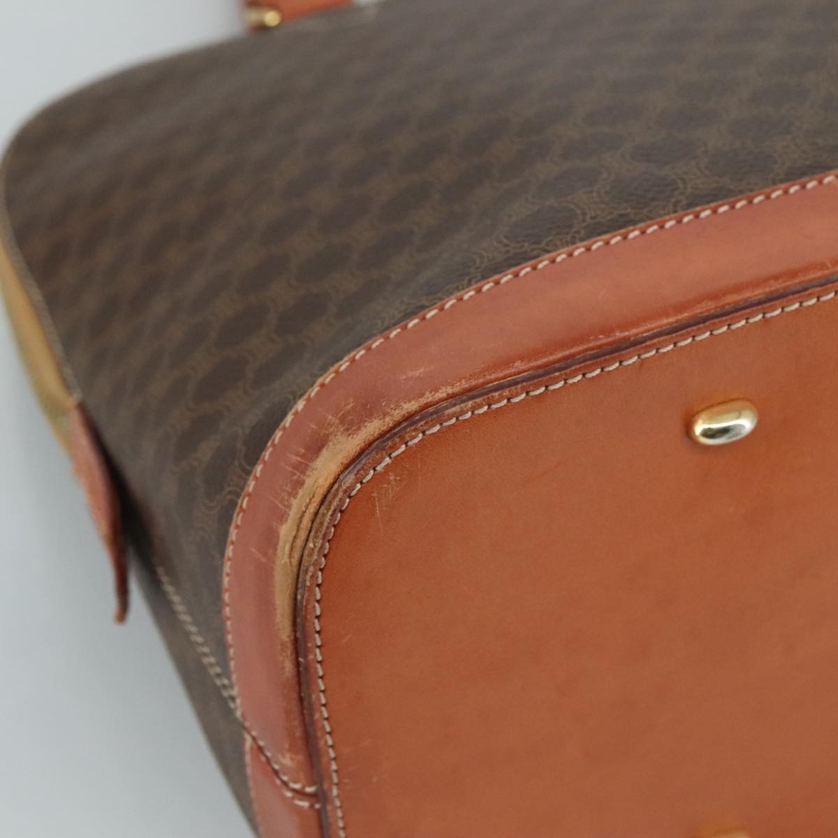 CELINE Macadam Canvas Hand Bag Pvc Leather Brown Gold - 15