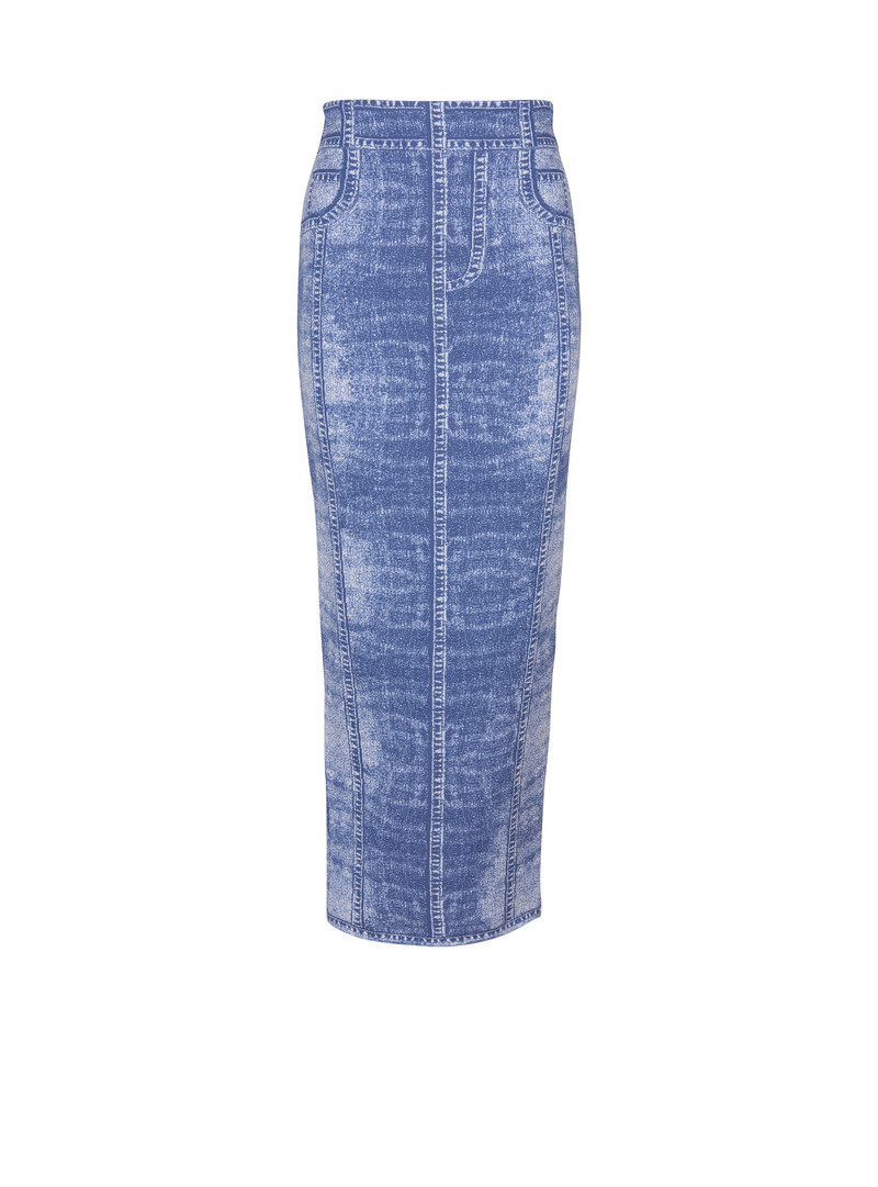 Midi skirt in jacquard knit with denim effect 1