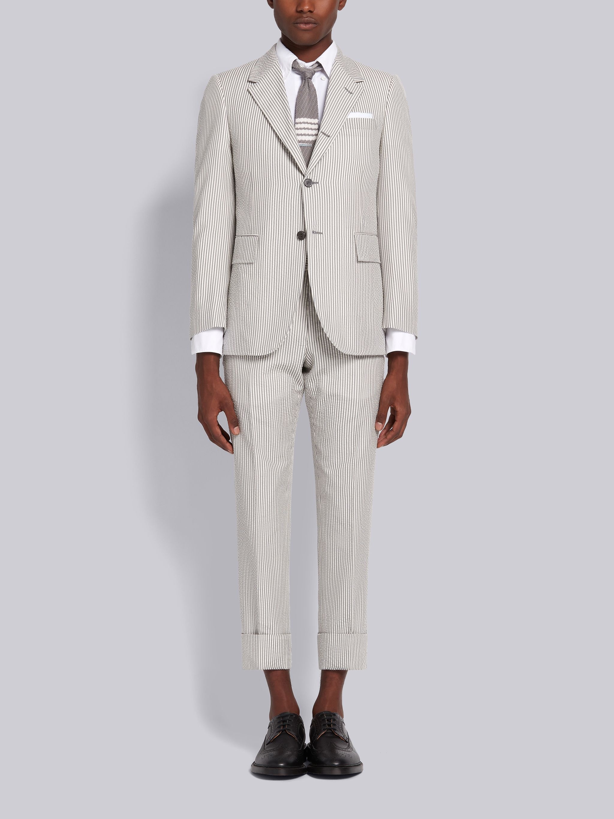 Grey Cashmere Seersucker Wide Lapel Suit - 1