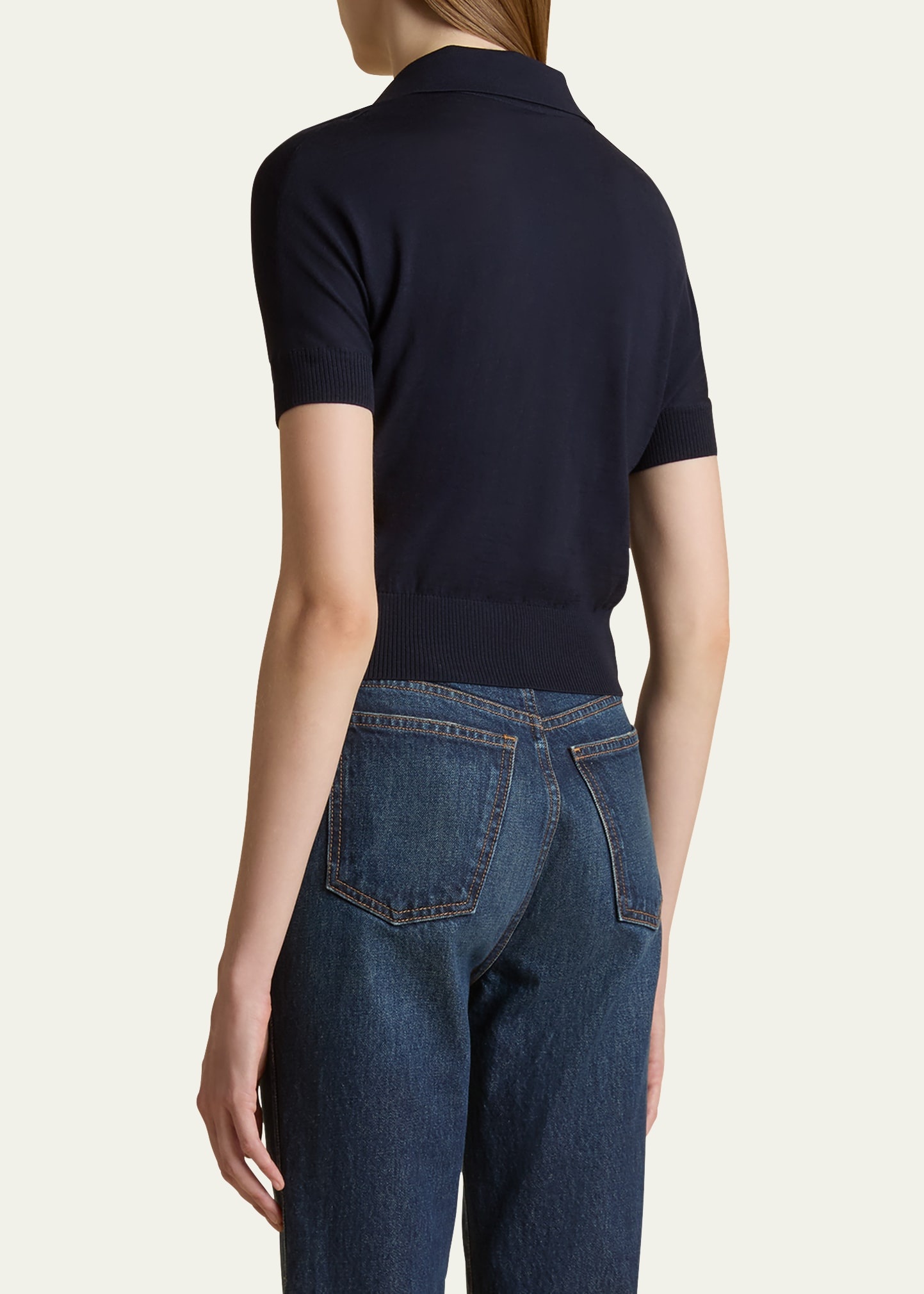Morgane Short-Sleeve Crop Polo Top - 3