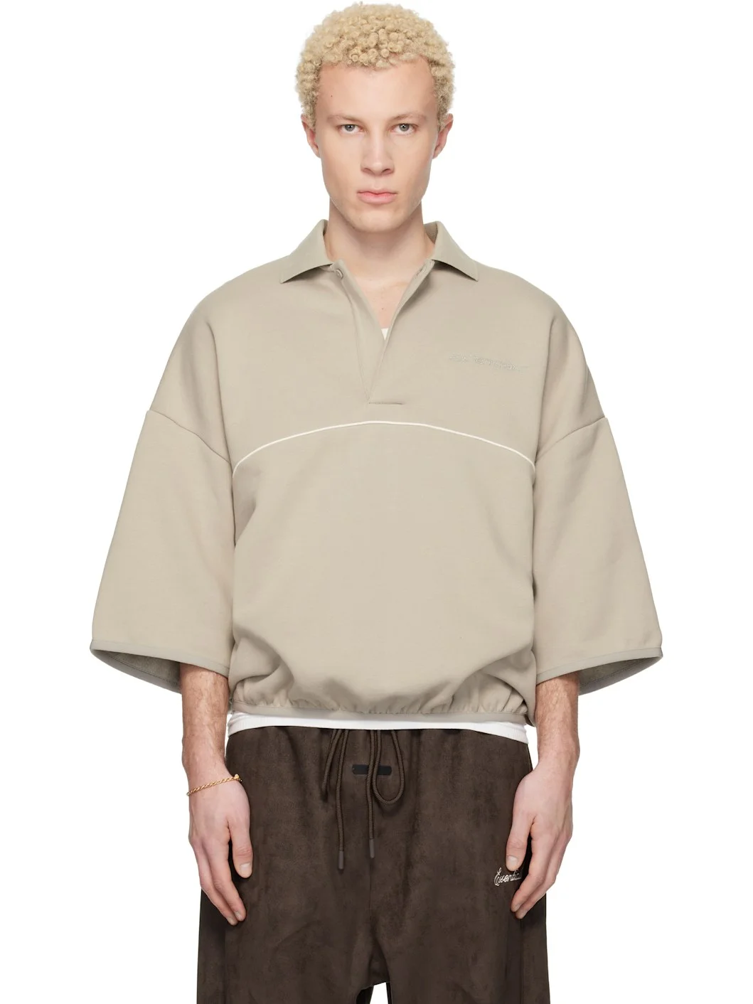 Taupe Active Trace 3/4 Sleeve Modern Polo - 1
