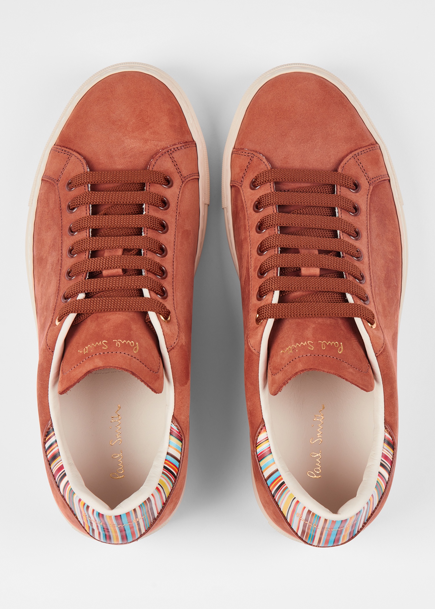 Tan Nubuck Leather 'Beck' Trainers 'Signature Stripe' Heel Panels - 5