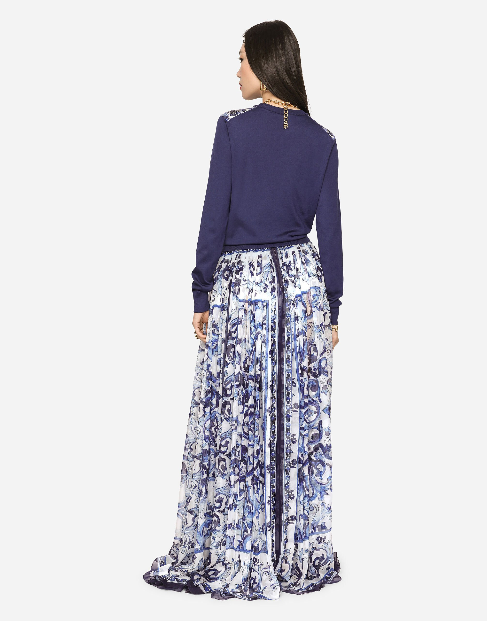Long majolica-print chiffon skirt - 3