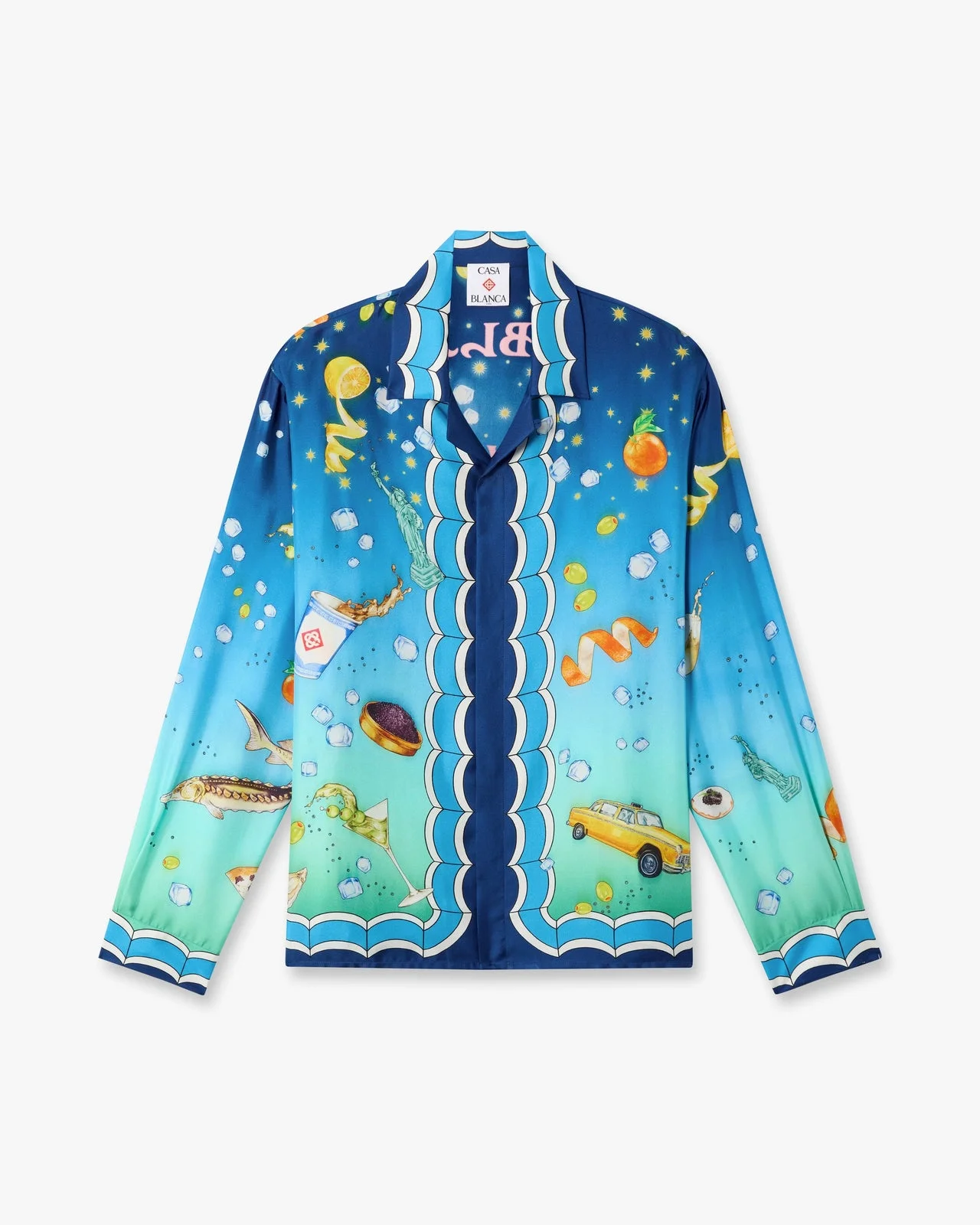 Blue Gradient Casa Kaspia New York Long Sleeve Silk Shirt - 1