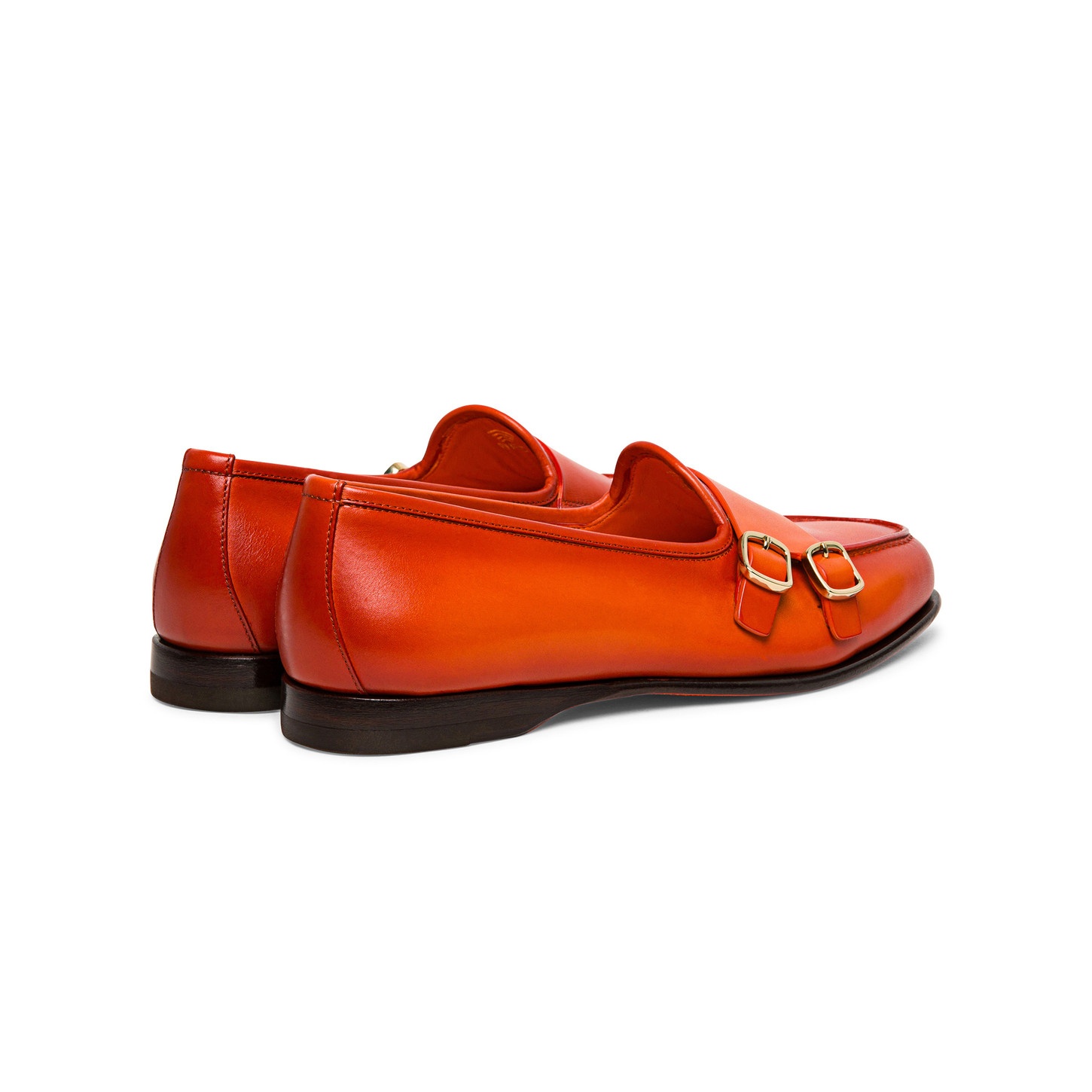 Women’s orange leather Andrea double-buckle loafer - 3