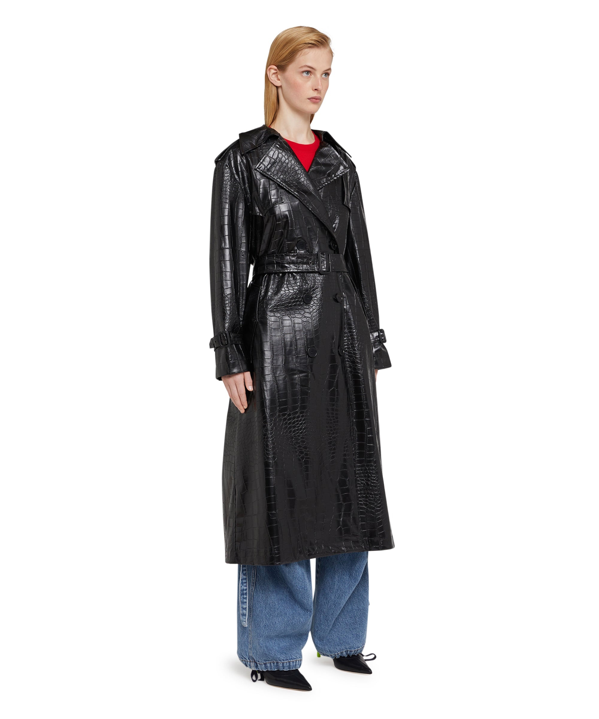 "Croco Faux Leather" fabric trench coat - 4