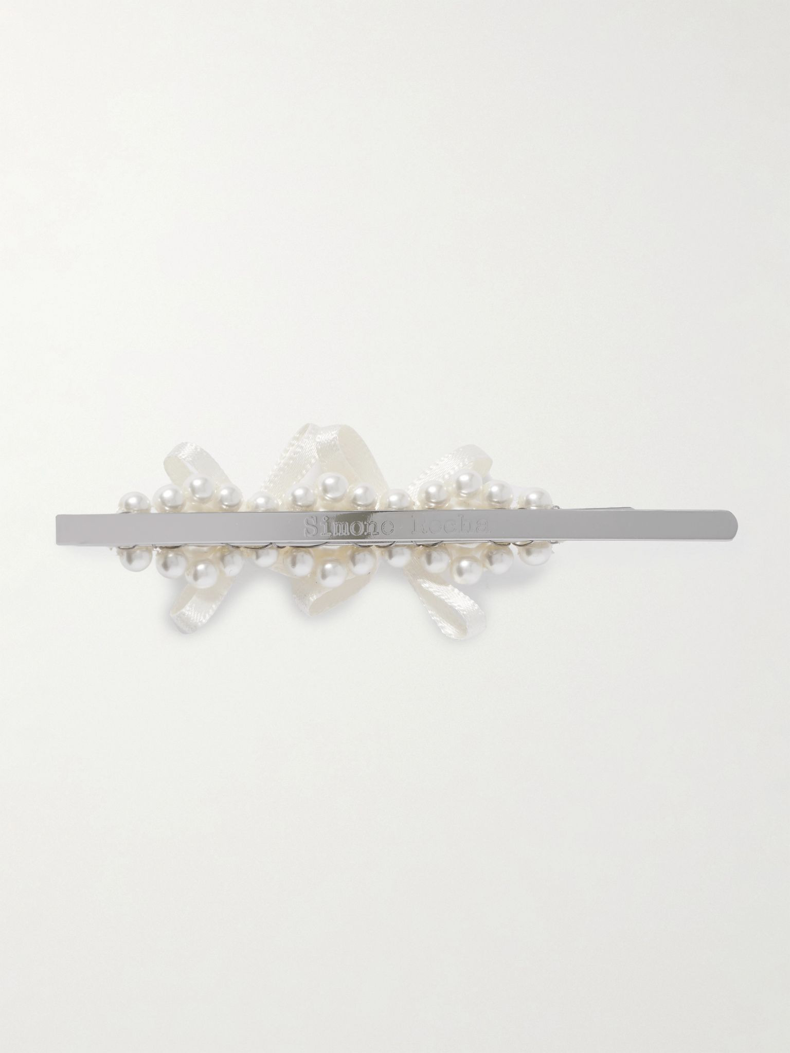 Bow-detailed silver-tone faux pearl hair clip Ivory - 3