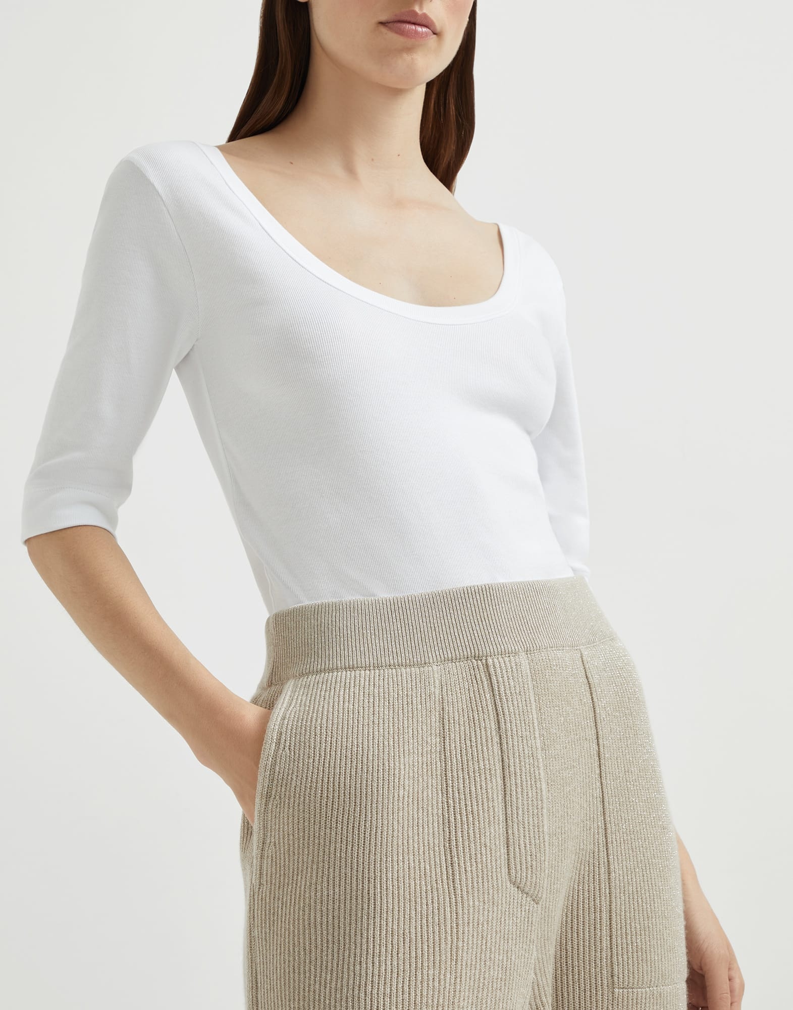 Sparkling cashmere English rib knit trousers - 3