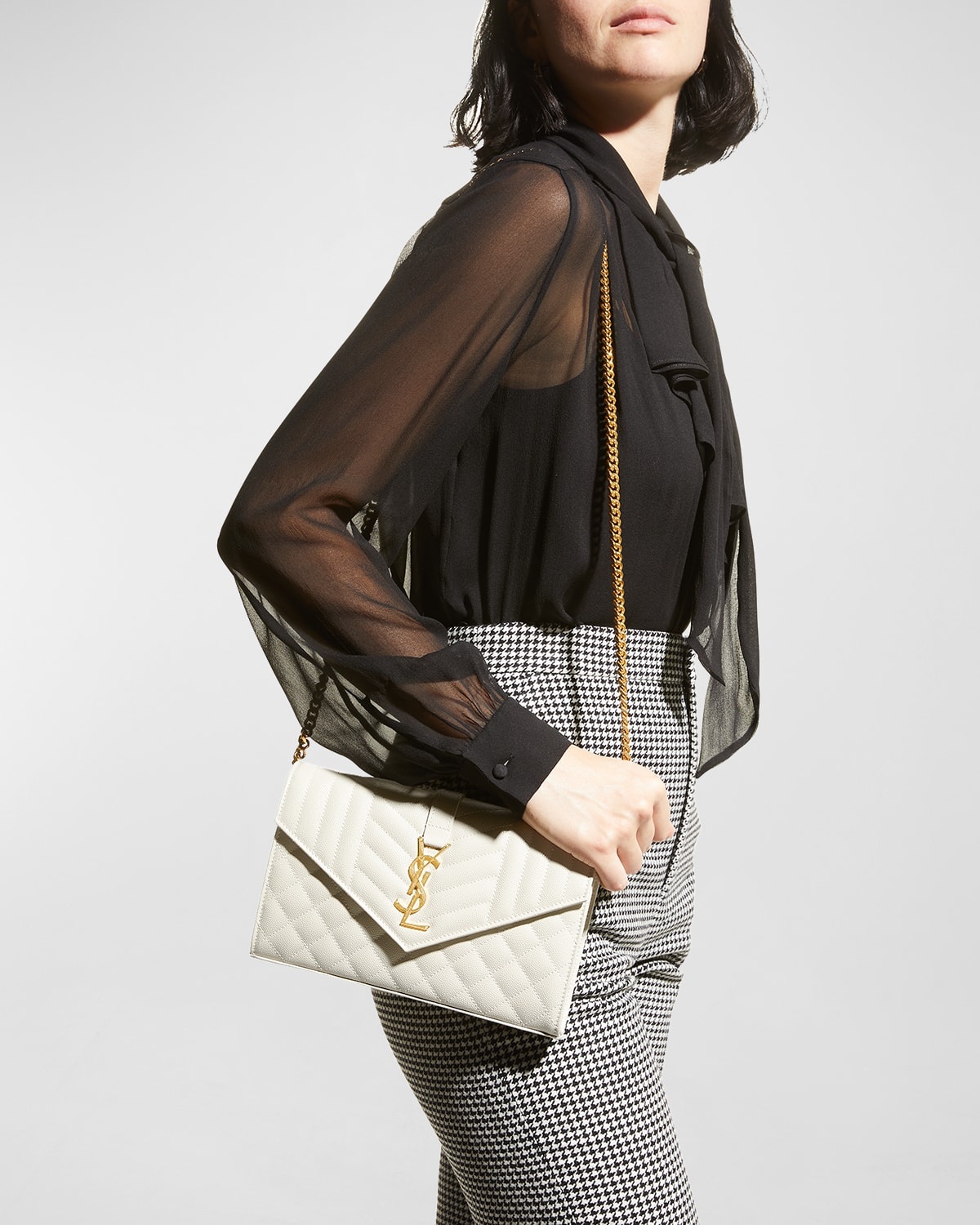 Envelope Triquilt YSL Wallet on Chain in Grained Leather - 6