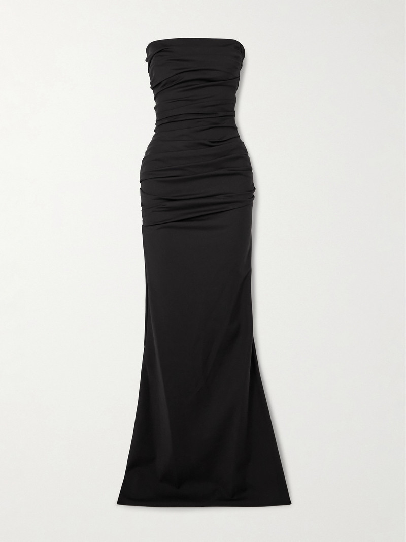 Intoxicate Strapless Ruched Crepe Gown 1