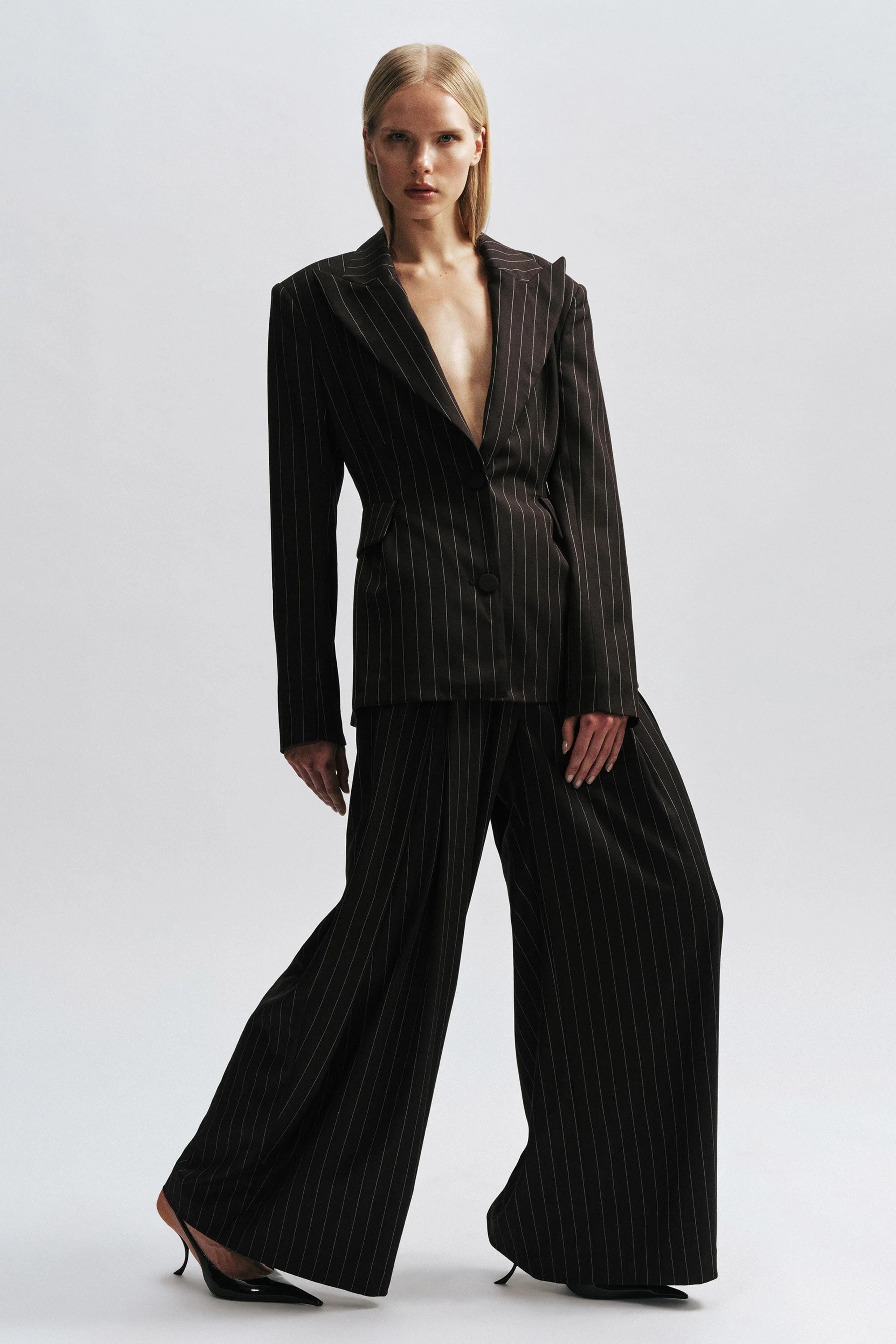 Raina Fit & Flare Blazer In Black Stripe - 1