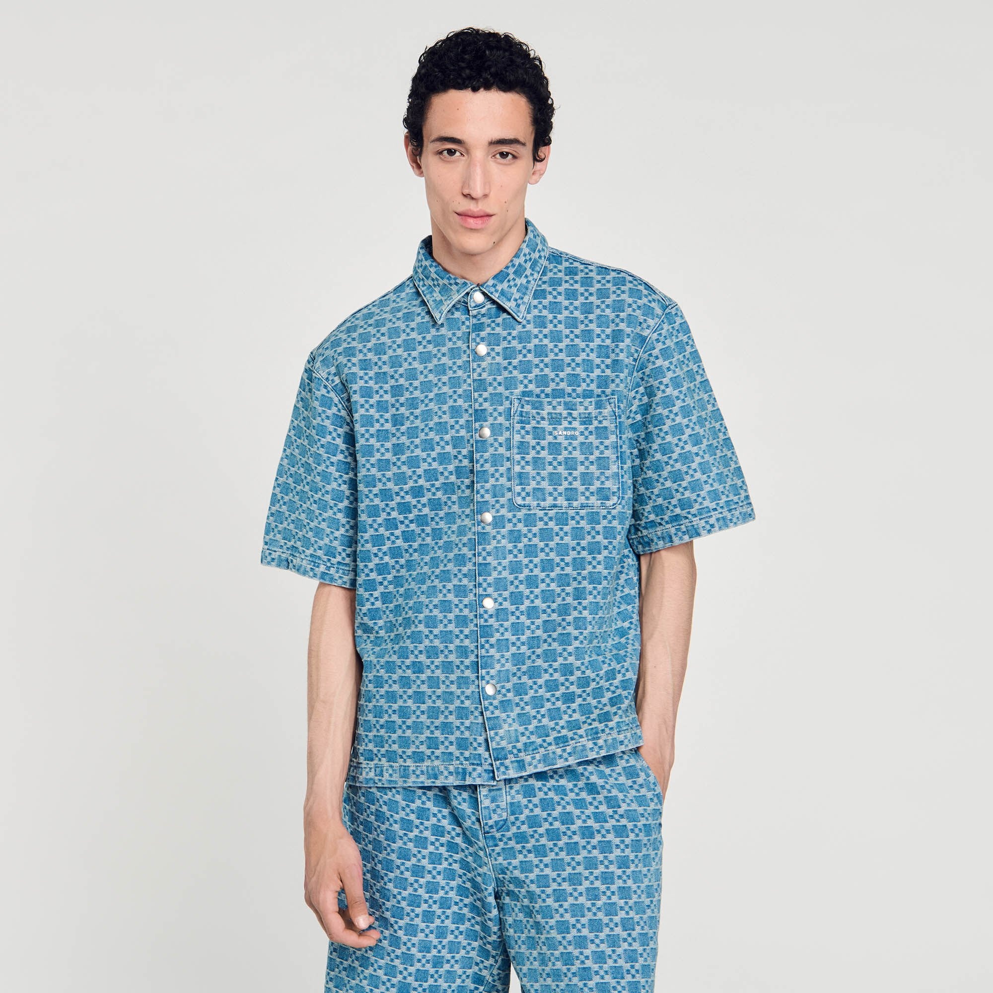 SQUARE CROSS DENIM SHIRT - 4
