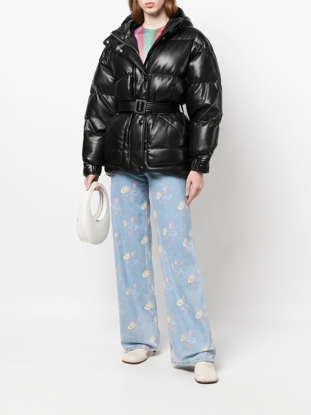 faux-leather zip-up padded jacket - 2