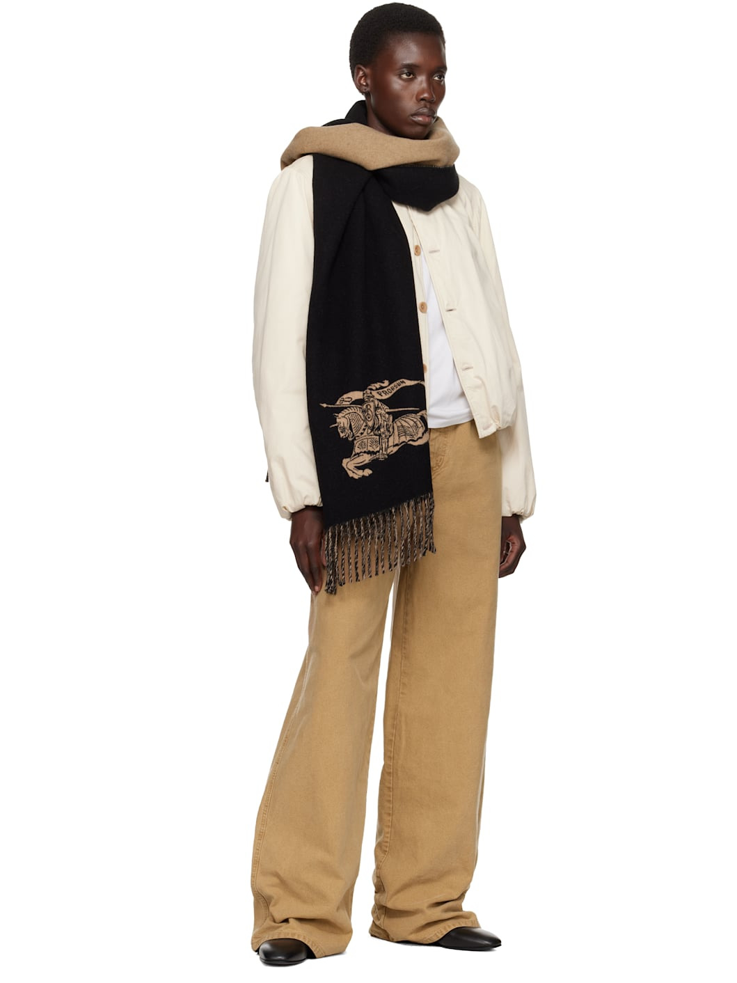 Tan & Black Reversible EKD Cashmere Scarf - 3