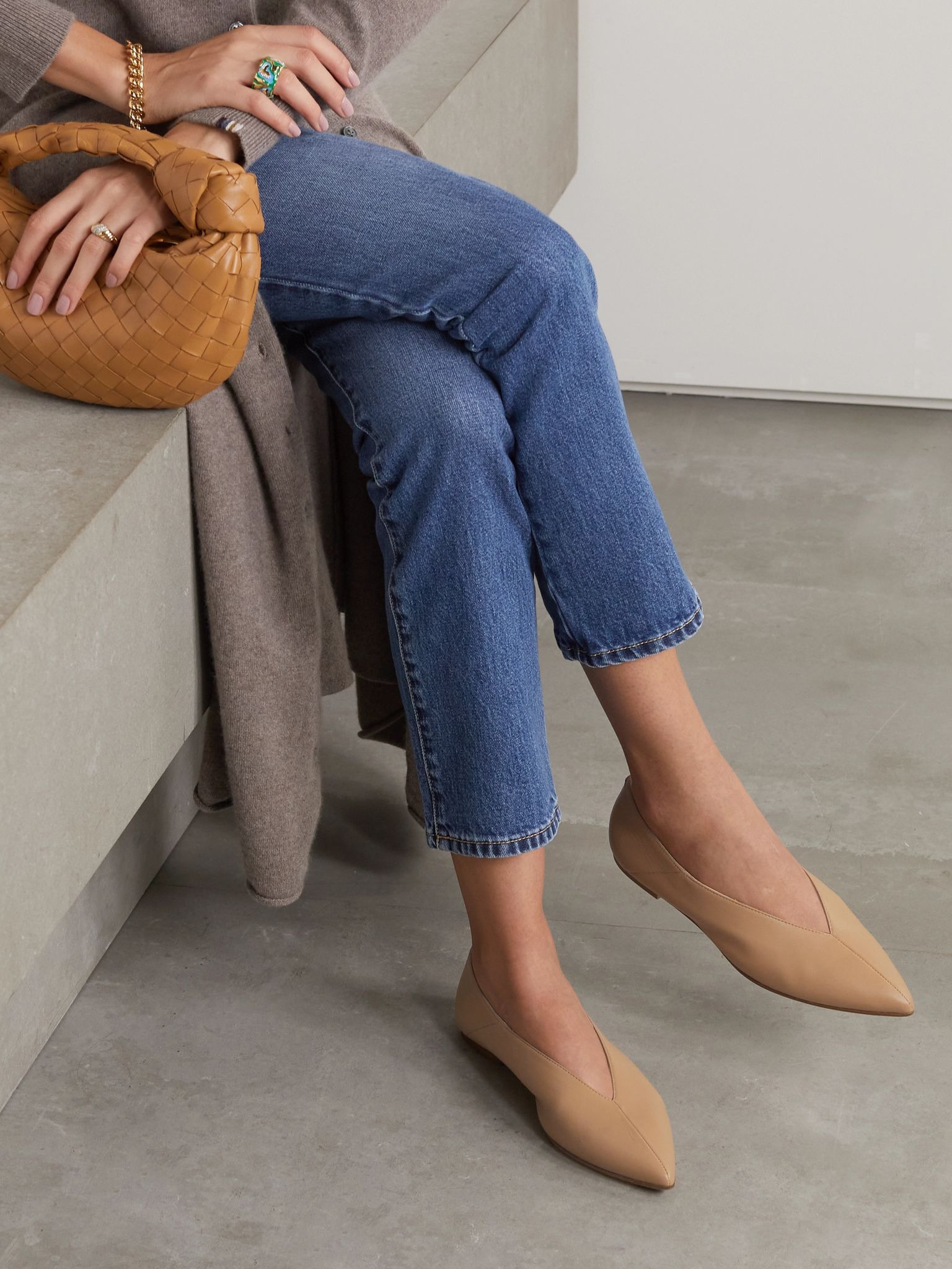 Moa leather point-toe flats Tan - 2