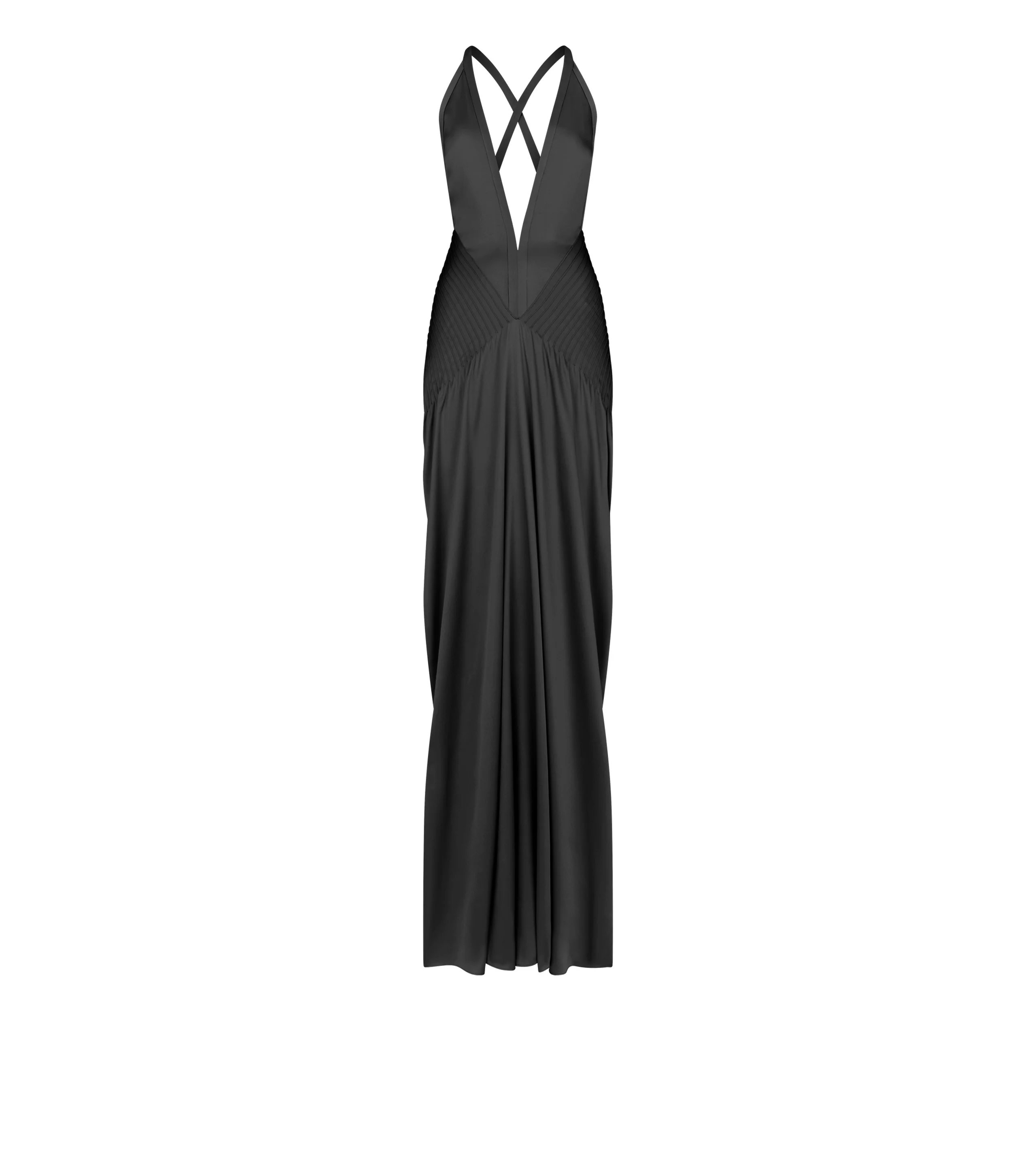 HALTERNECK DEEP V-NECK EVENING DRESS WITH SIDE SLITS - 1