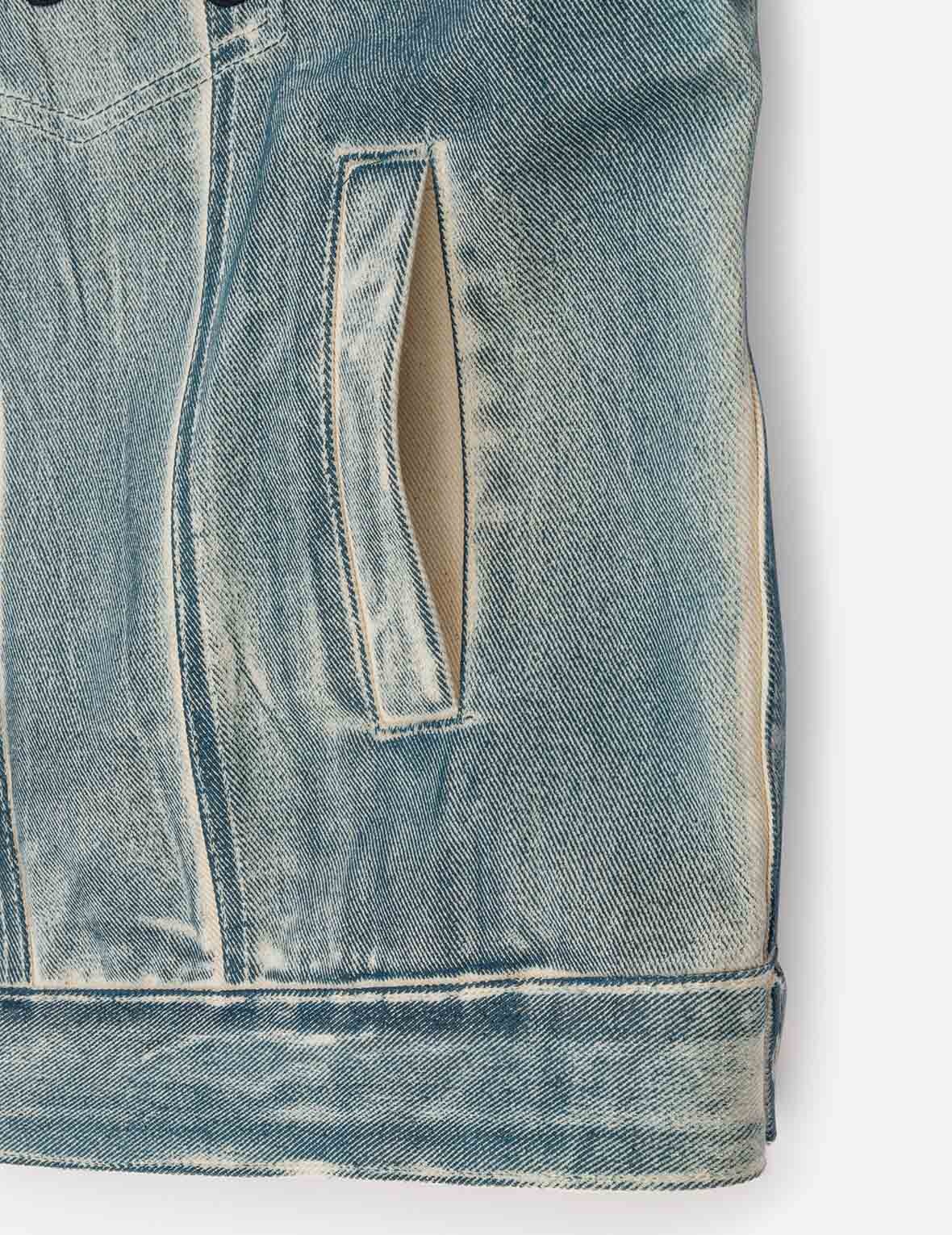 KAMON AND SEAGULL APPLIQUÉ WITH RUBBING PRINT FASHION FIT DENIM JACKET - 14