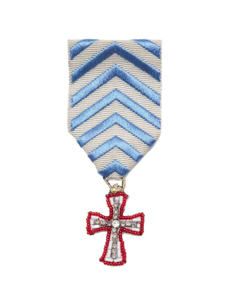 beaded-cross chevron-ribbon medal brooch 1