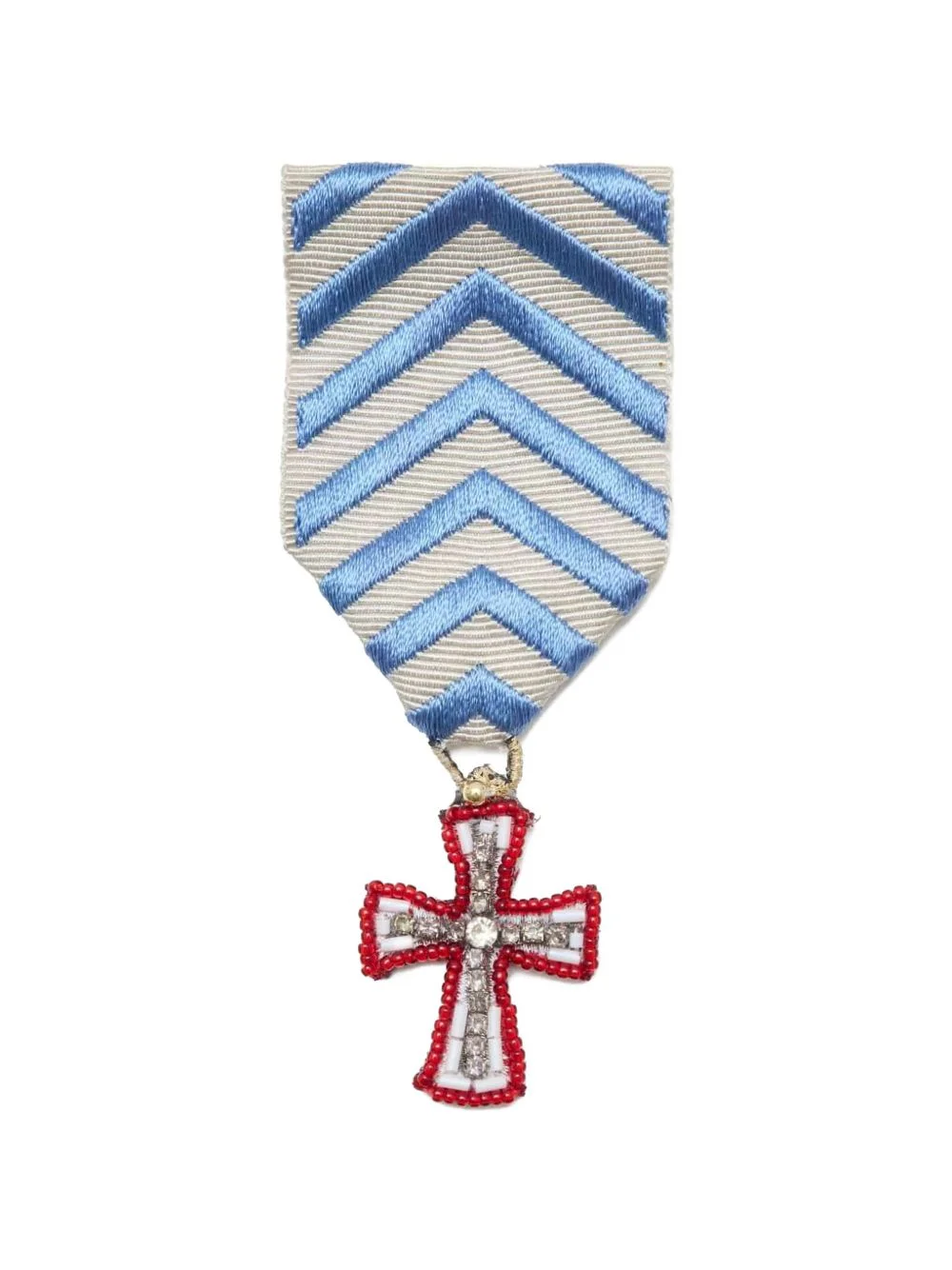 beaded-cross chevron-ribbon medal brooch - 1