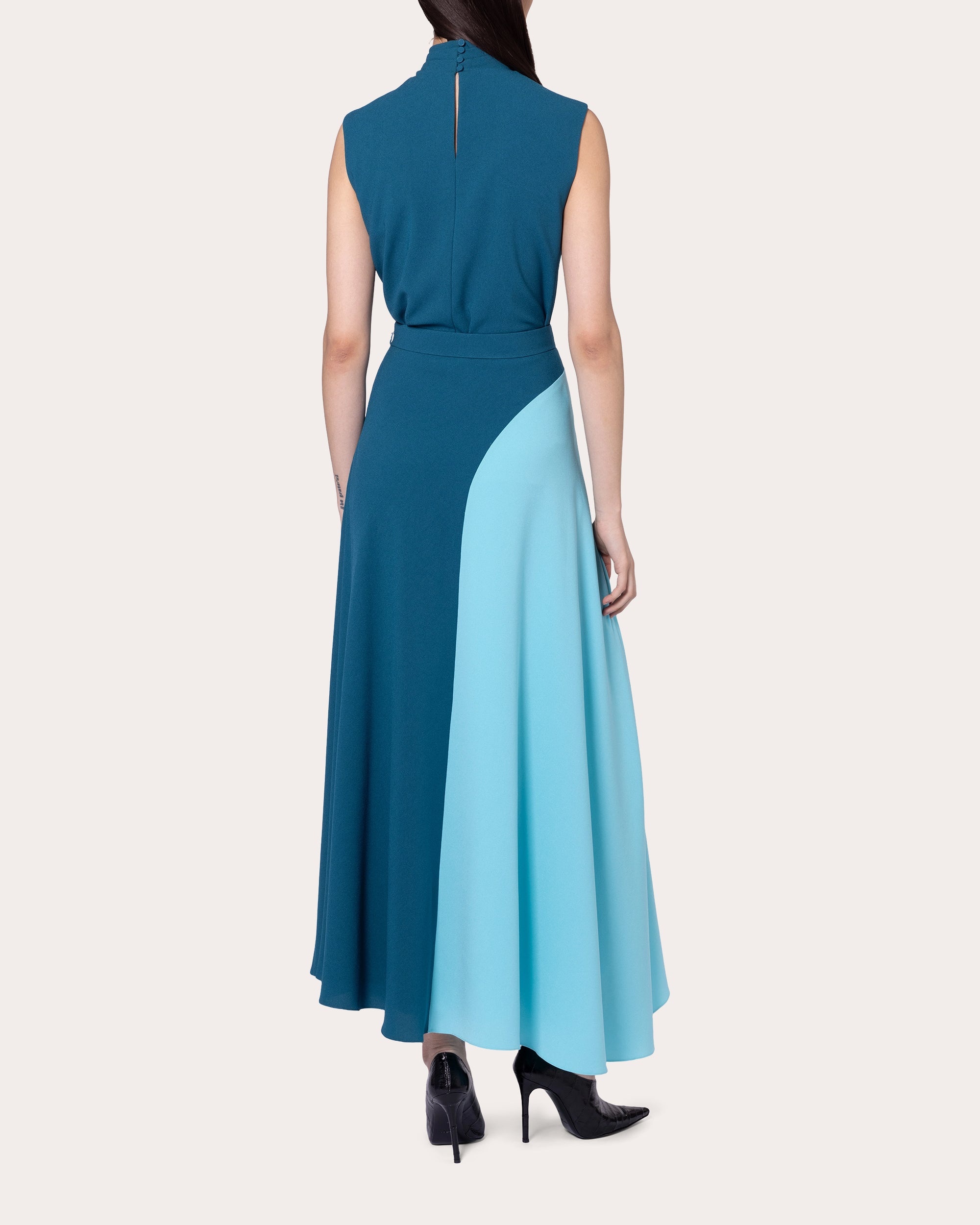 Asha Color Block Crepe Asymmetric Midi Skirt - 2