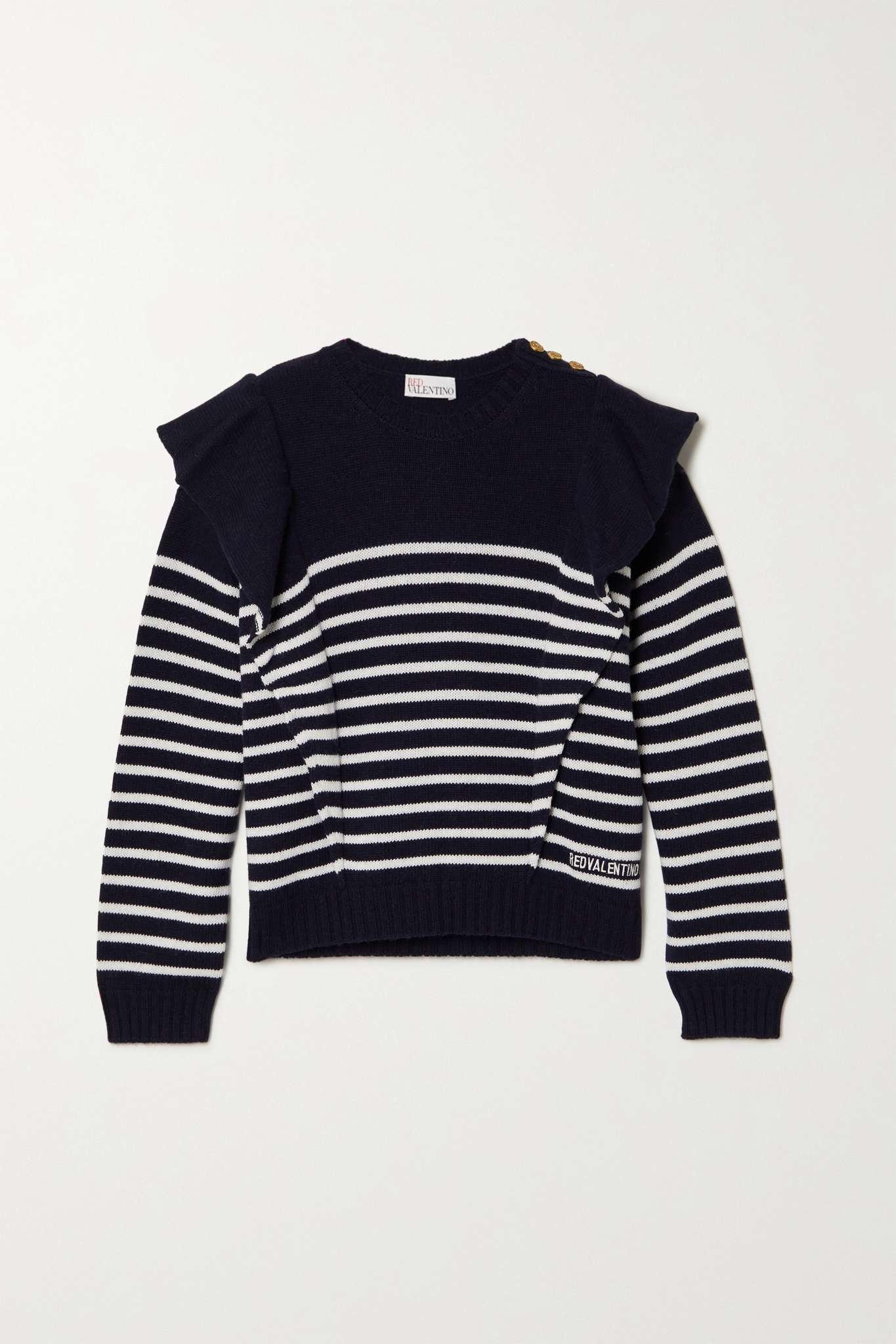 Maglia button-embellished ruffled striped knitted sweater - 1