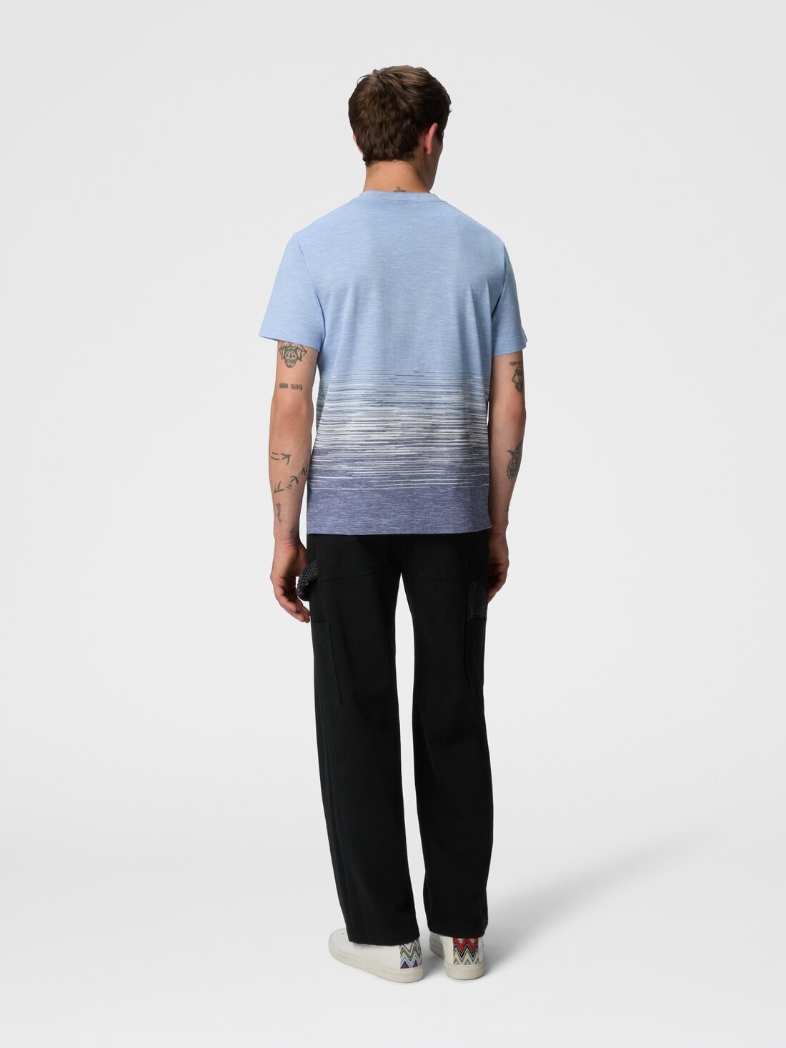Crewneck T-shirt in slub cotton and linen with zigzag embroidery - 3