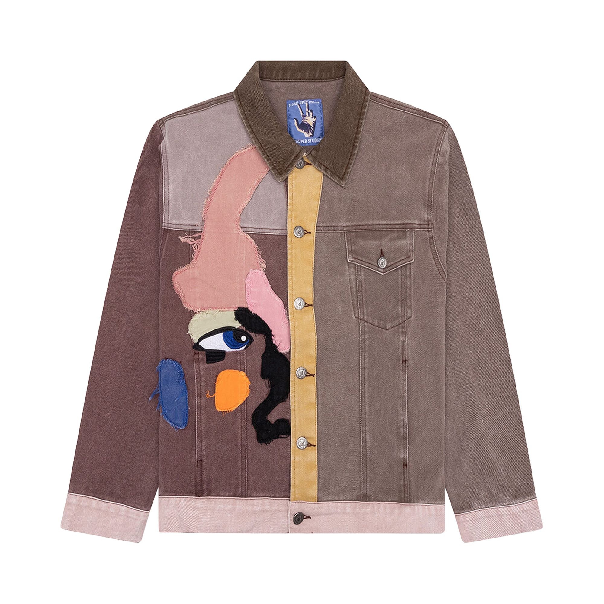 KidSuper Patchwork Face Colorblocked Twill Jacket 'Brown/Multicolor' - 1