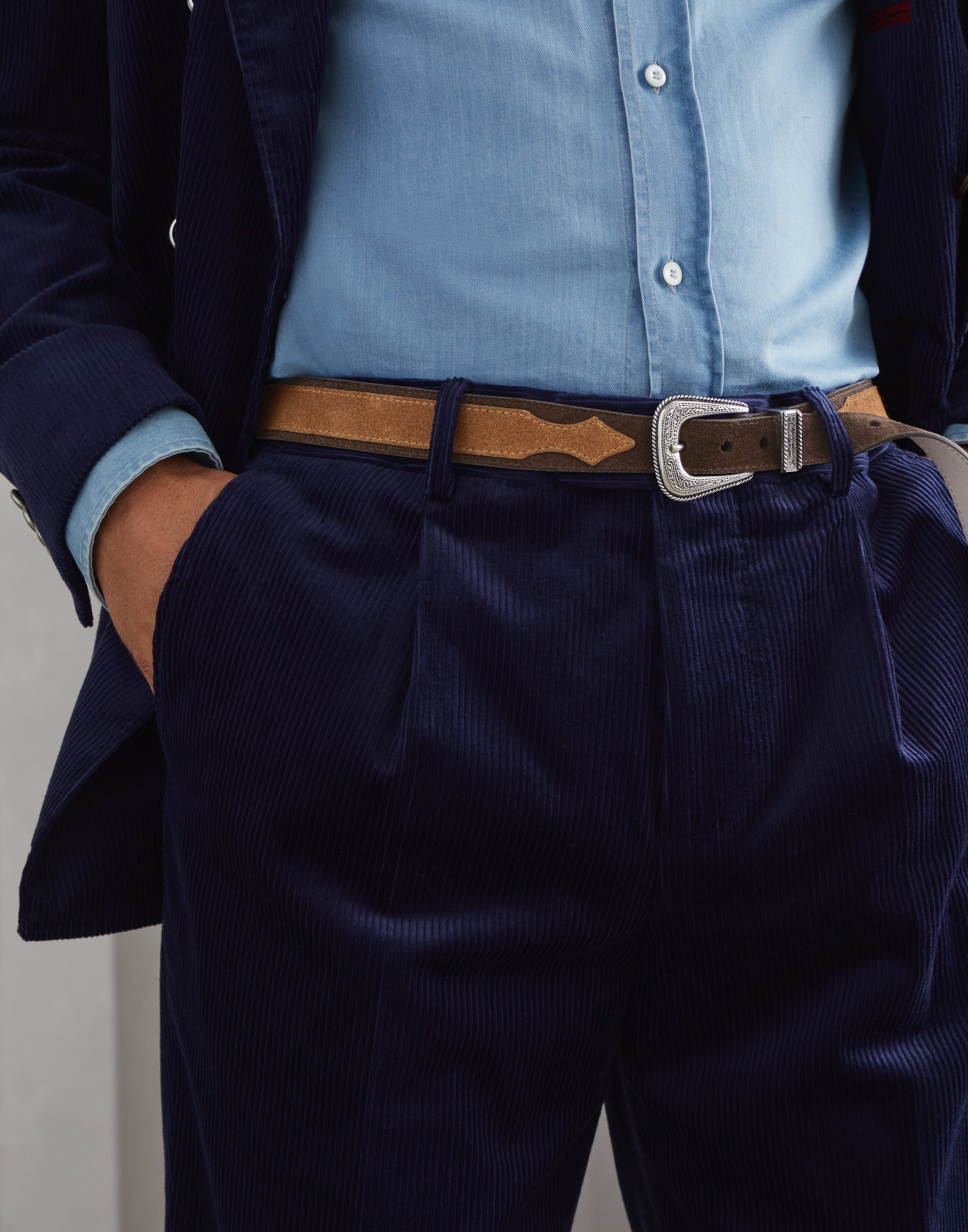 Two-tone reversed calfskin belt with detailed buckle and tip - 3