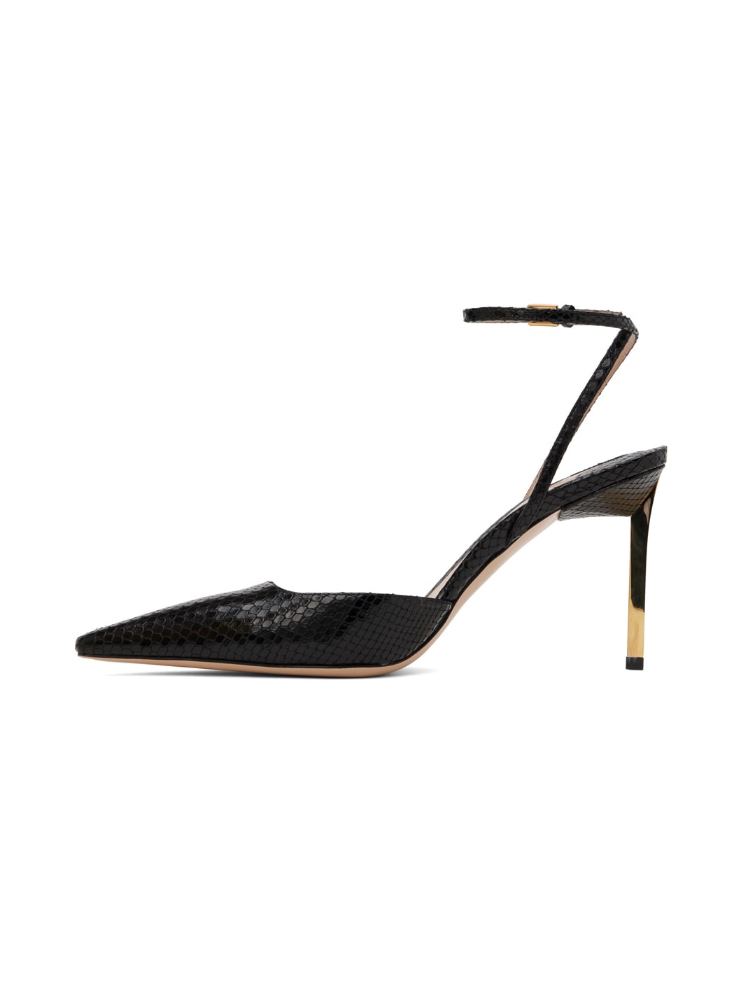 Black Python Slingback Heels - 3