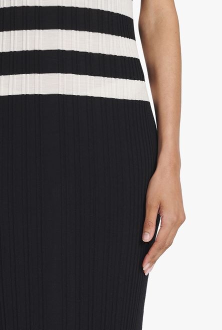 Mid-length black and nude striped knit dress - 8