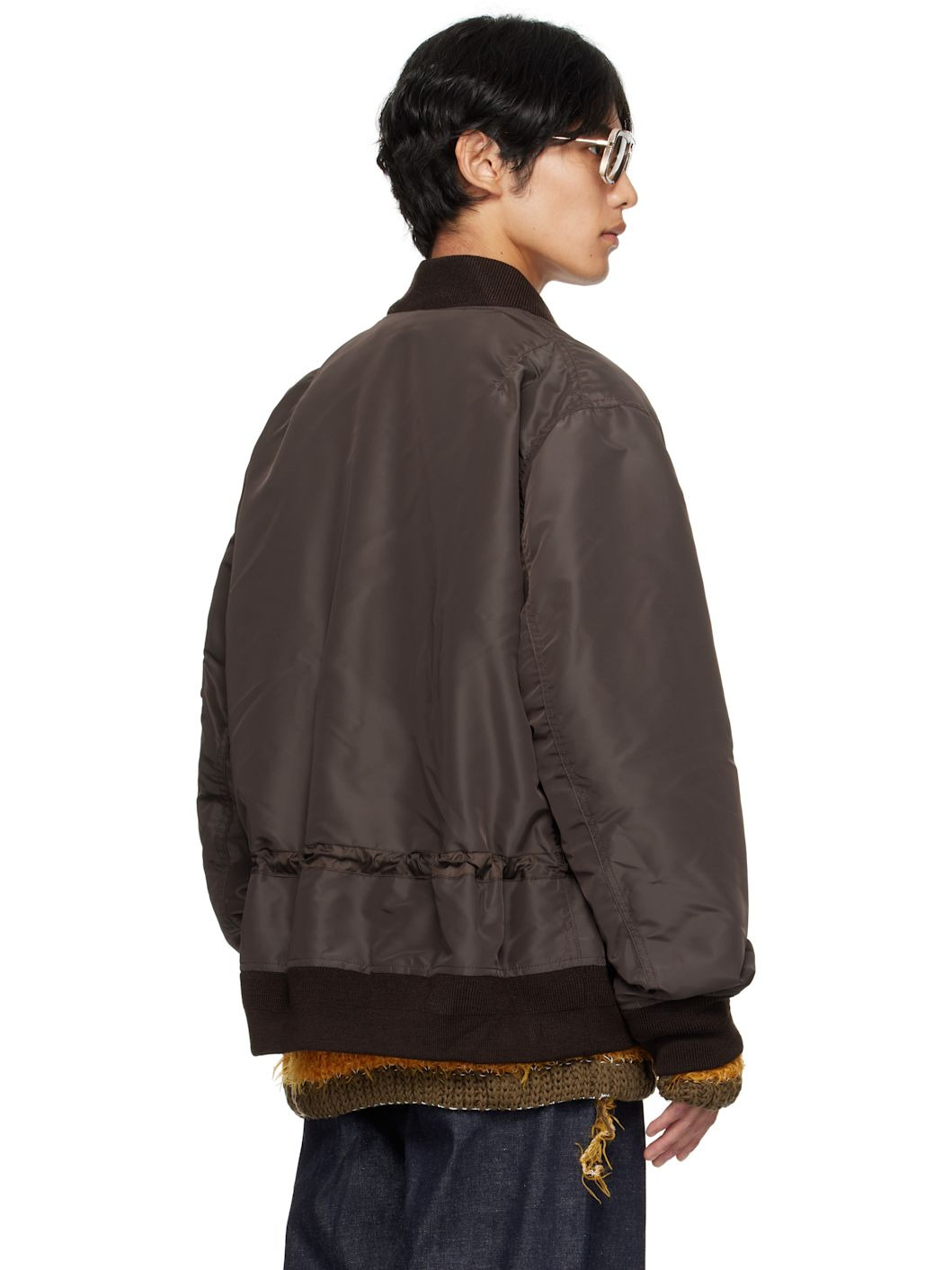 Brown Nylon Twill Blouson Bomber Jacket - 3