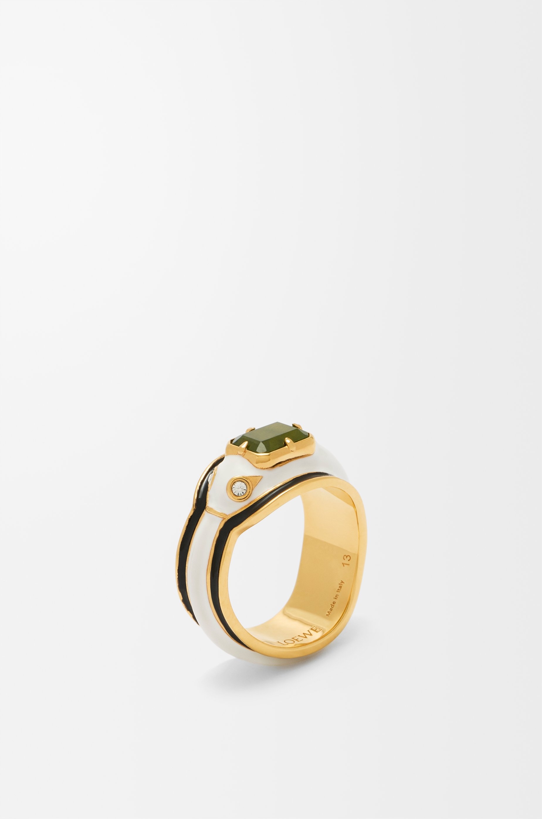 Snake ring in sterling silver, crystals and jade - 3