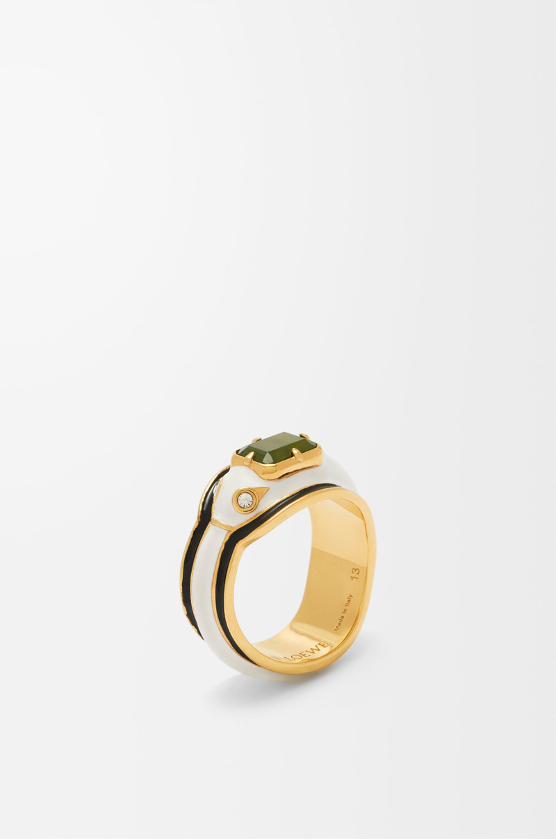 Snake ring in sterling silver, crystals and jade 3