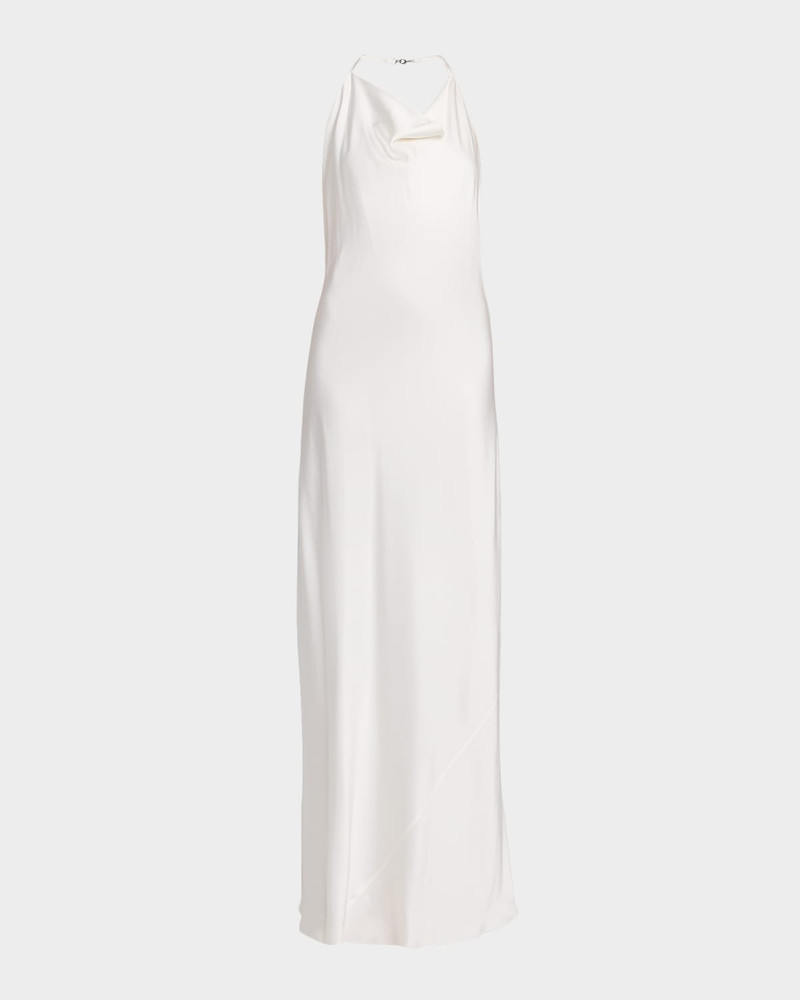 Cowl-Neck Enverse Satin Backless Halter Gown 1