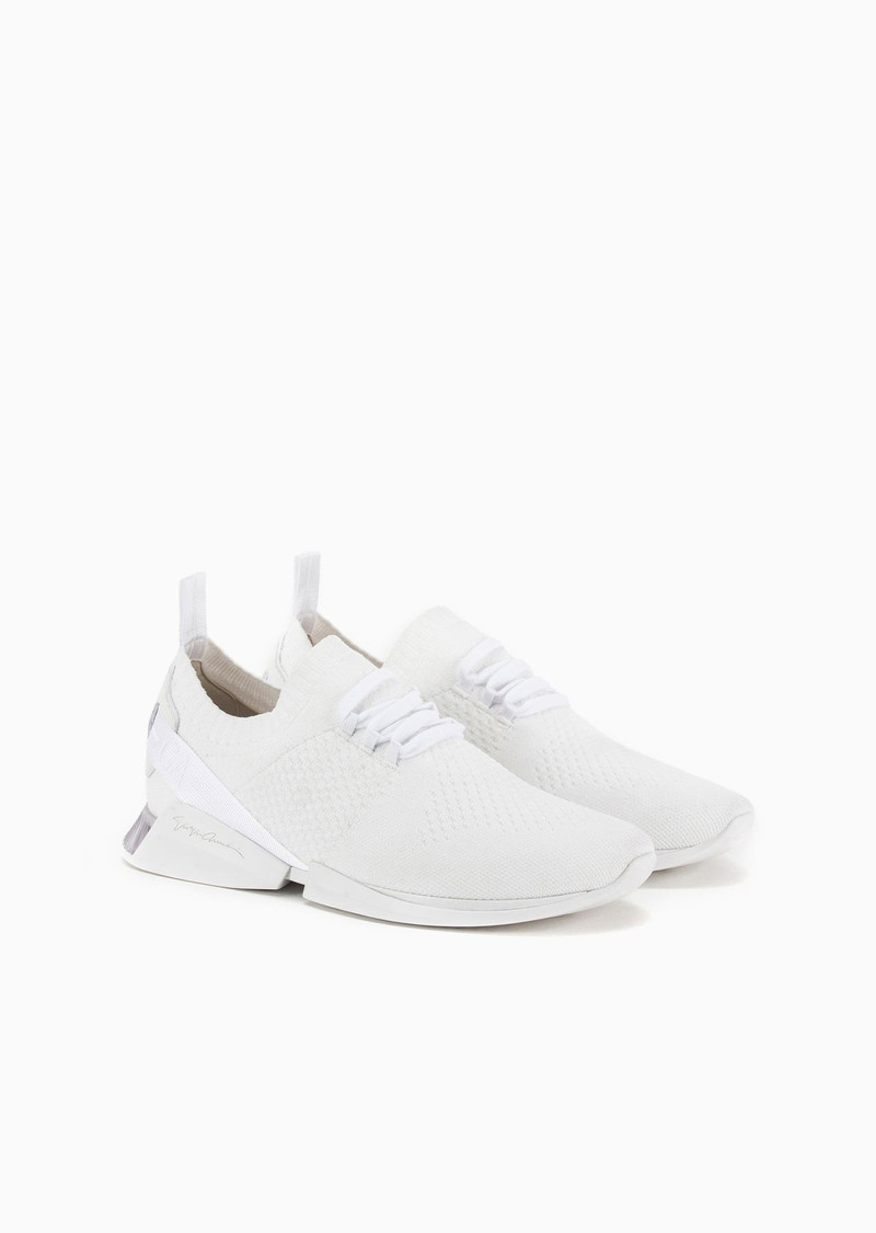 GIORGIO ARMANI Lace-up fabric sneakers with leather details outlook