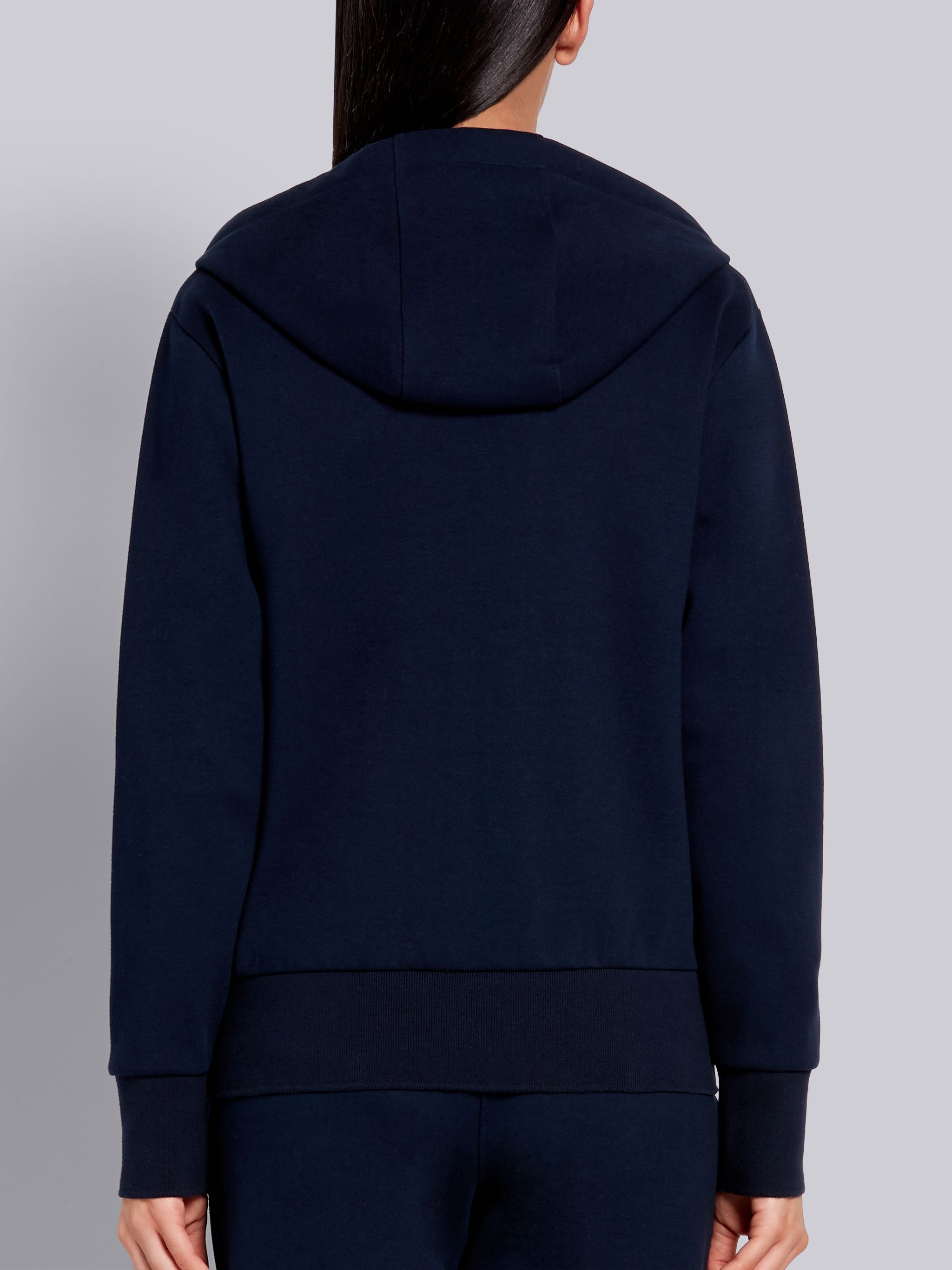 Navy Compact Double Knit Cotton Zip-up 4-Bar Hoodie - 3