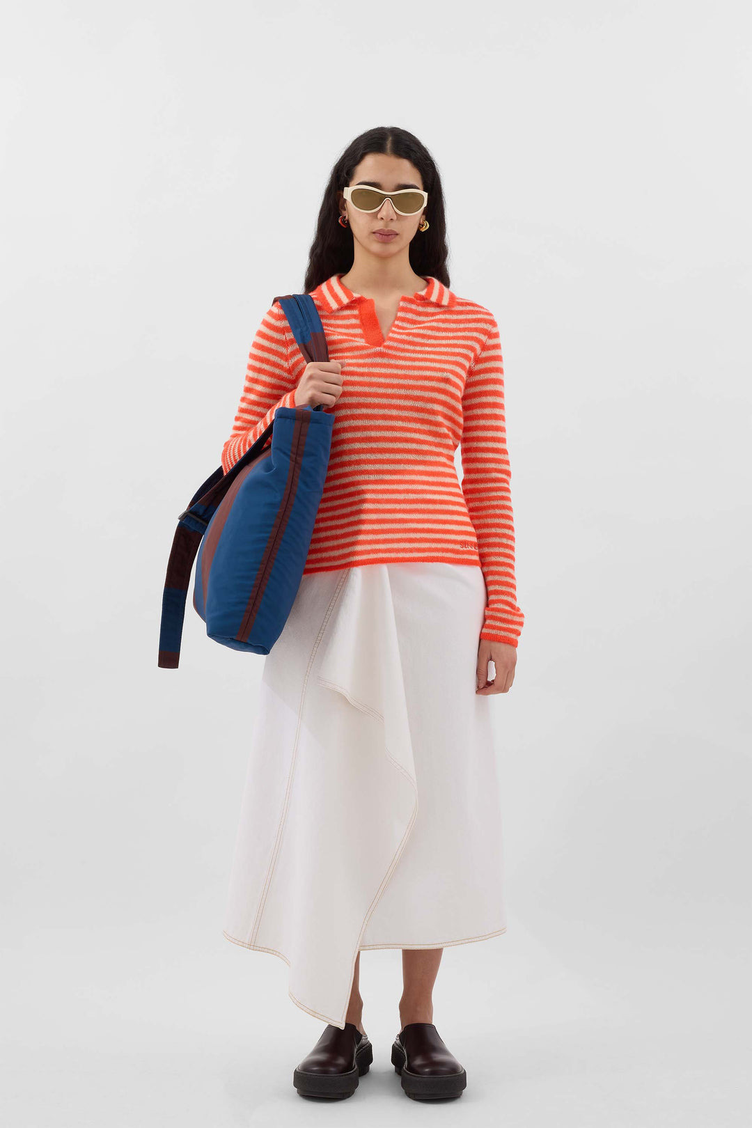 STRIPED MOHAIR POLO / off white & orange stripes - 3