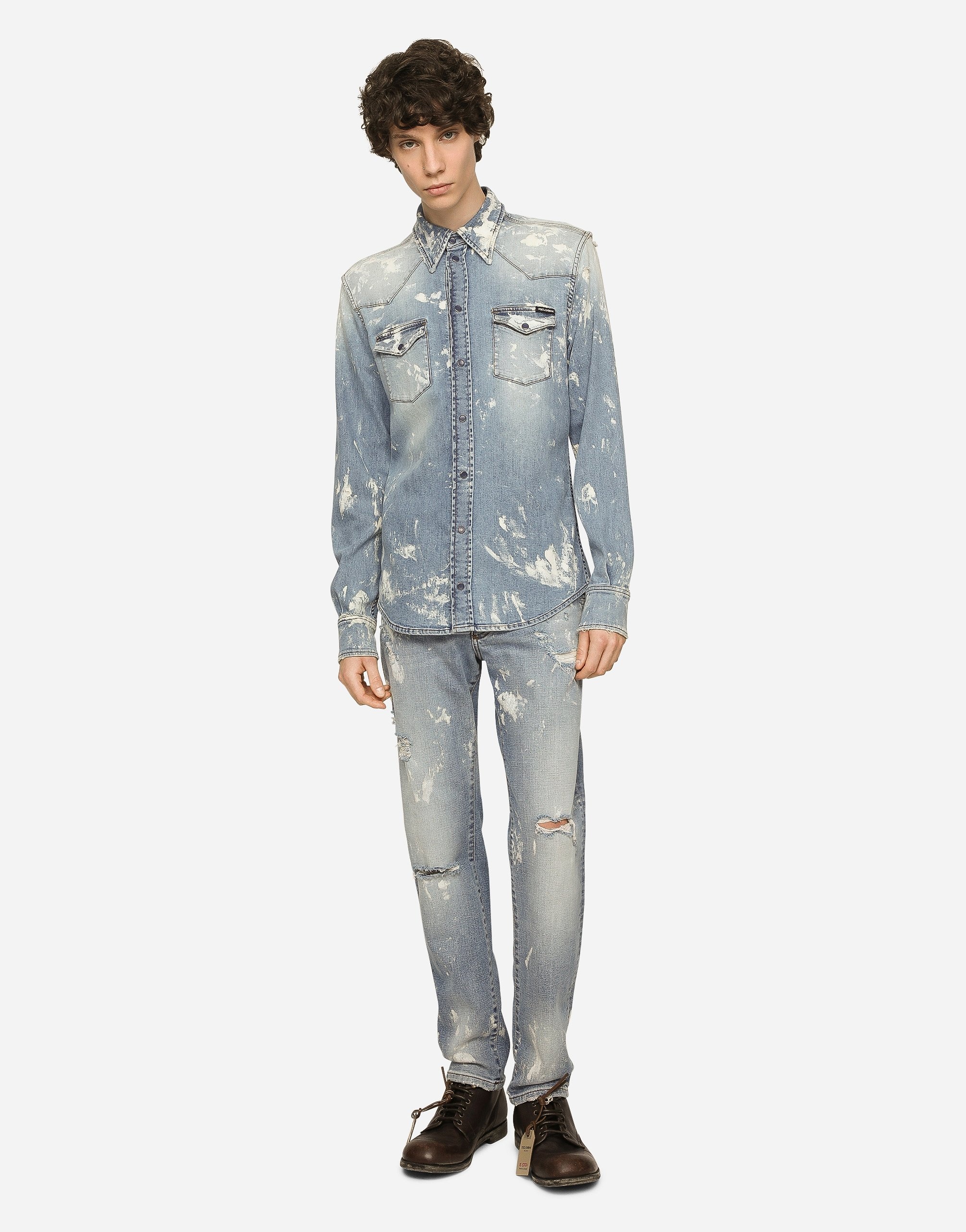 Bleach wash stretch denim shirt - 2