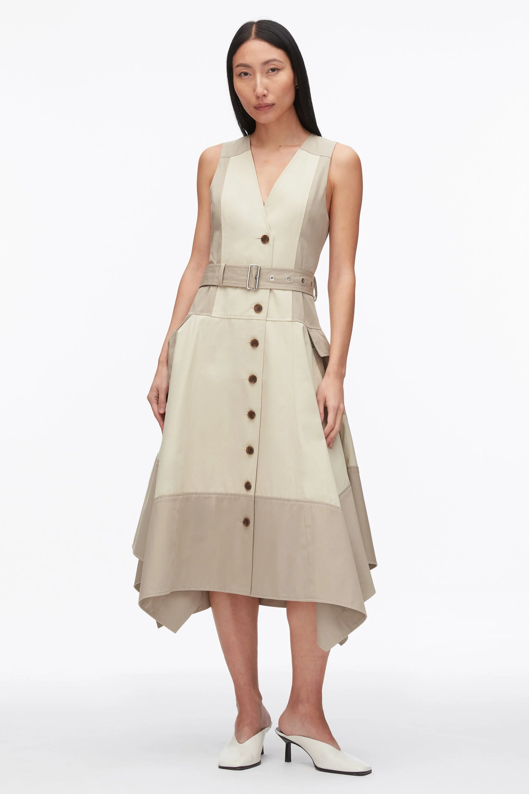 Patchwork Sleeveless Belted Utility Dress - 1