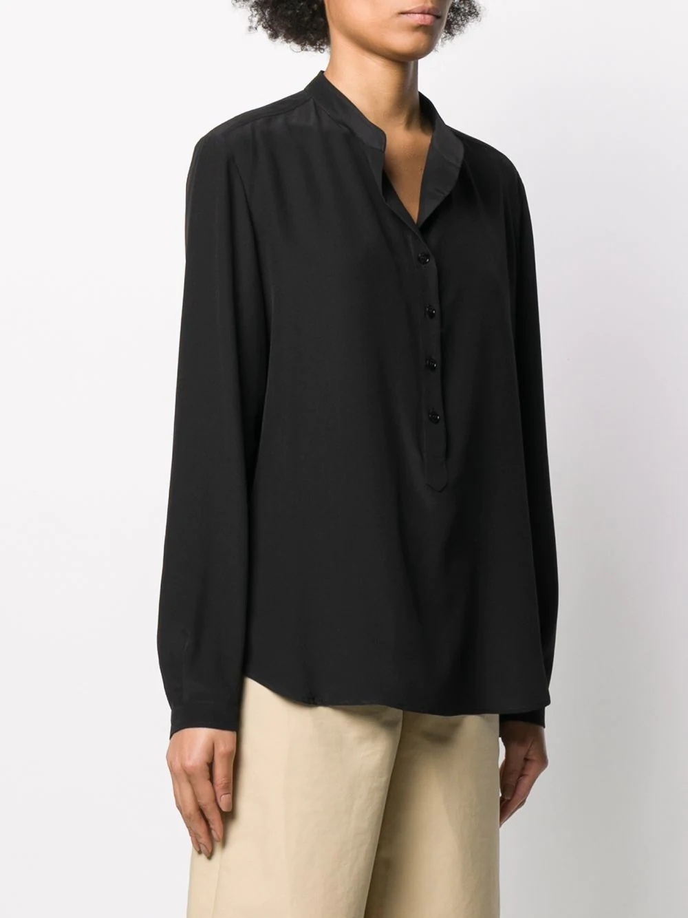 band collar silk shirt - 3