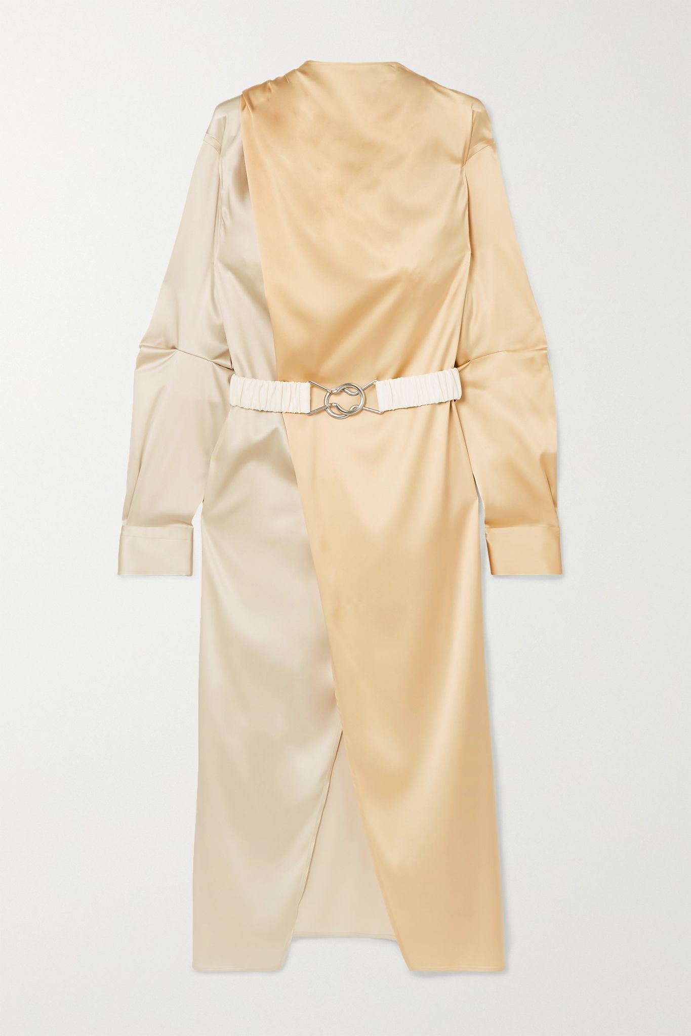 Belted two-tone stretch-silk satin wrap dress - 1