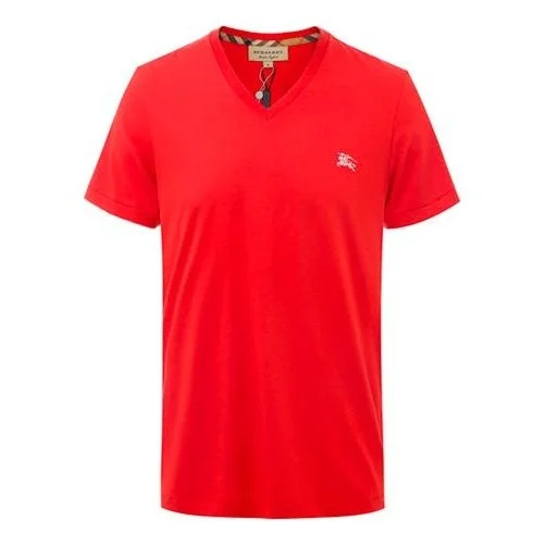 Men's Burberry SS21 V neck Embroidered Logo Short Sleeve Red 80022401 - 1
