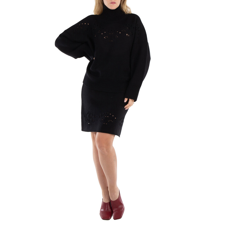 Chloe Ladies Black Pointelle-Knit Wool Miniskirt - 6